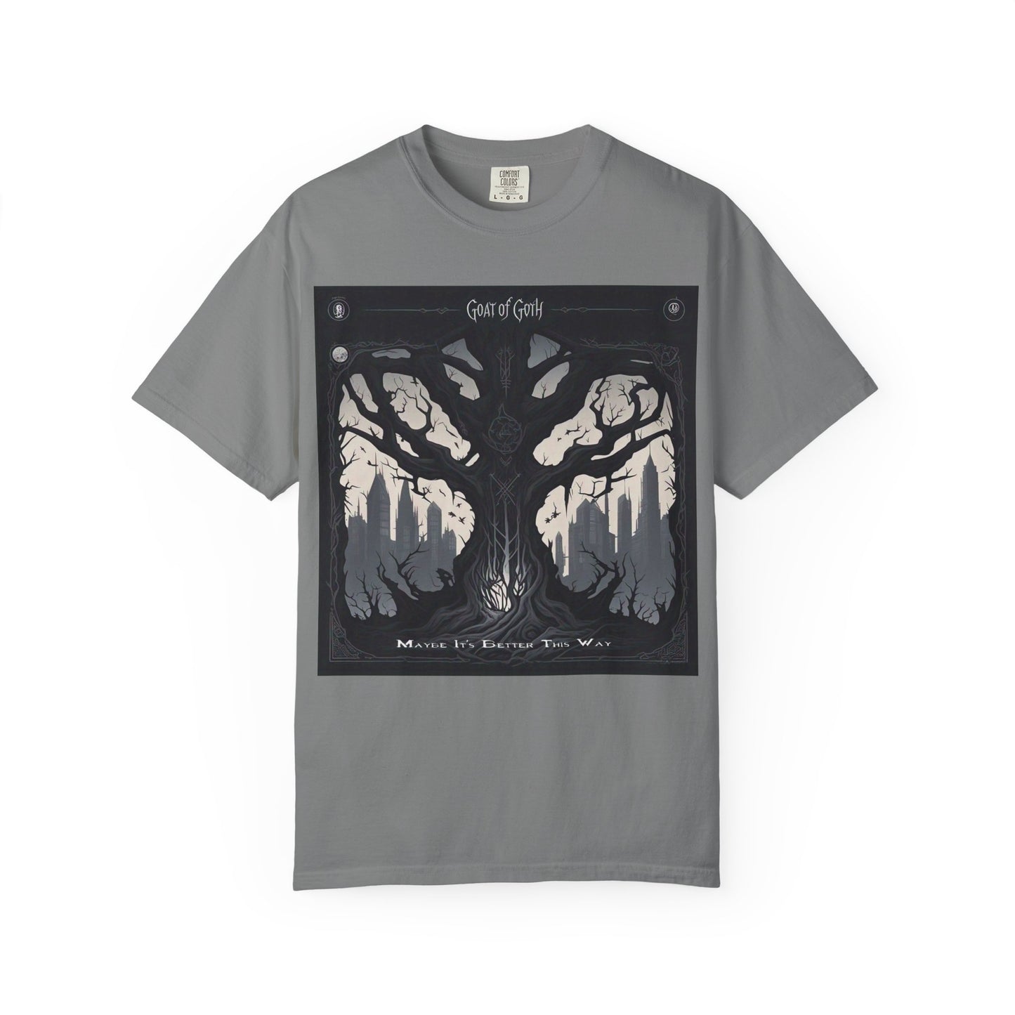 Gothic Tree T-Shirt, GOAT of Goth Unisex Cotton Tee for Nature Lovers, Unique Graphic Tee, Perfect for Festivals, Gift for Adventurers, Eco-Friendly Wear