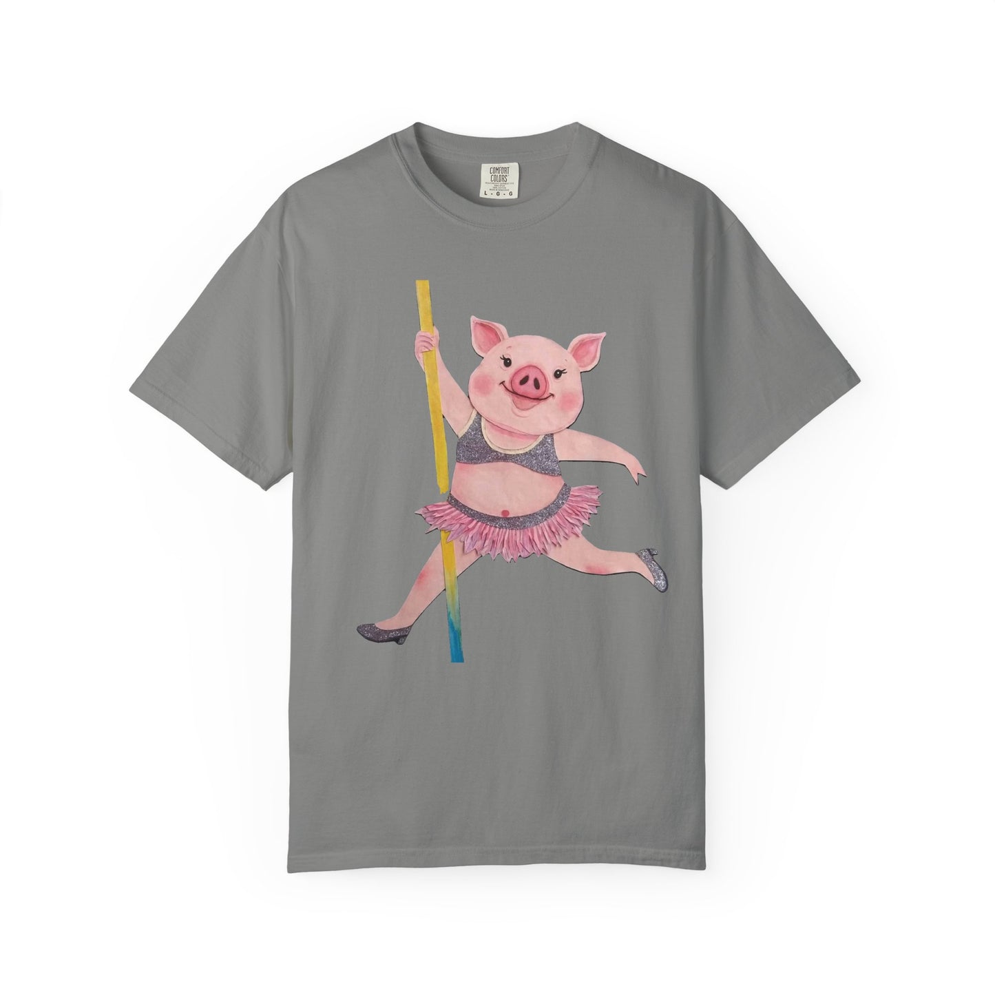 'Playful Pig' T-Shirt, Fun Graphic Tee, Animal Lover Gift, Unique Apparel, Funny T-Shirt, Cute Pig Shirt, Pole-Dancers and Pole Dancing Pig.