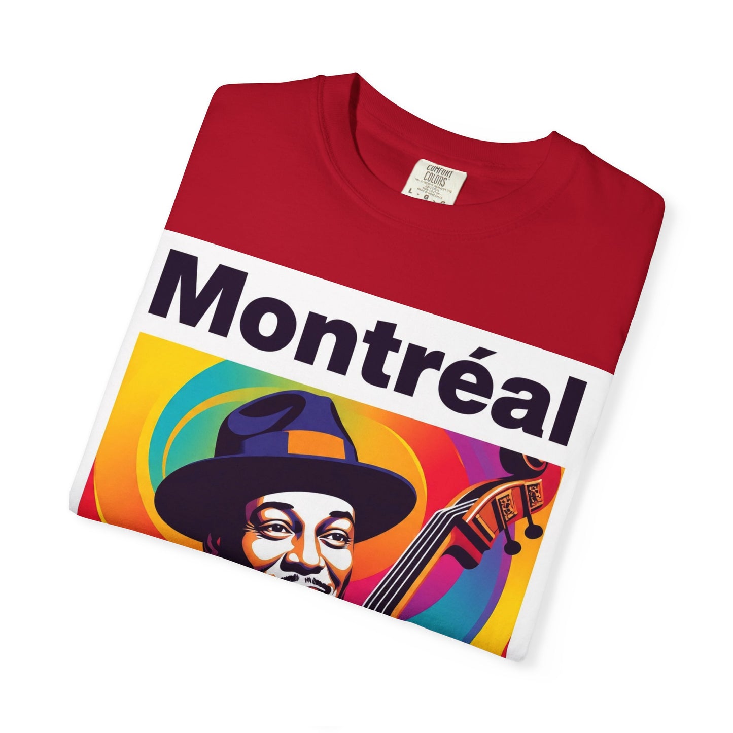 Vibrant Jazz T-Shirt with Montréal Design | Unisex Garment-Dyed Tee for Music Lovers, Concerts, Festivals, Gift Idea, Casual Wear