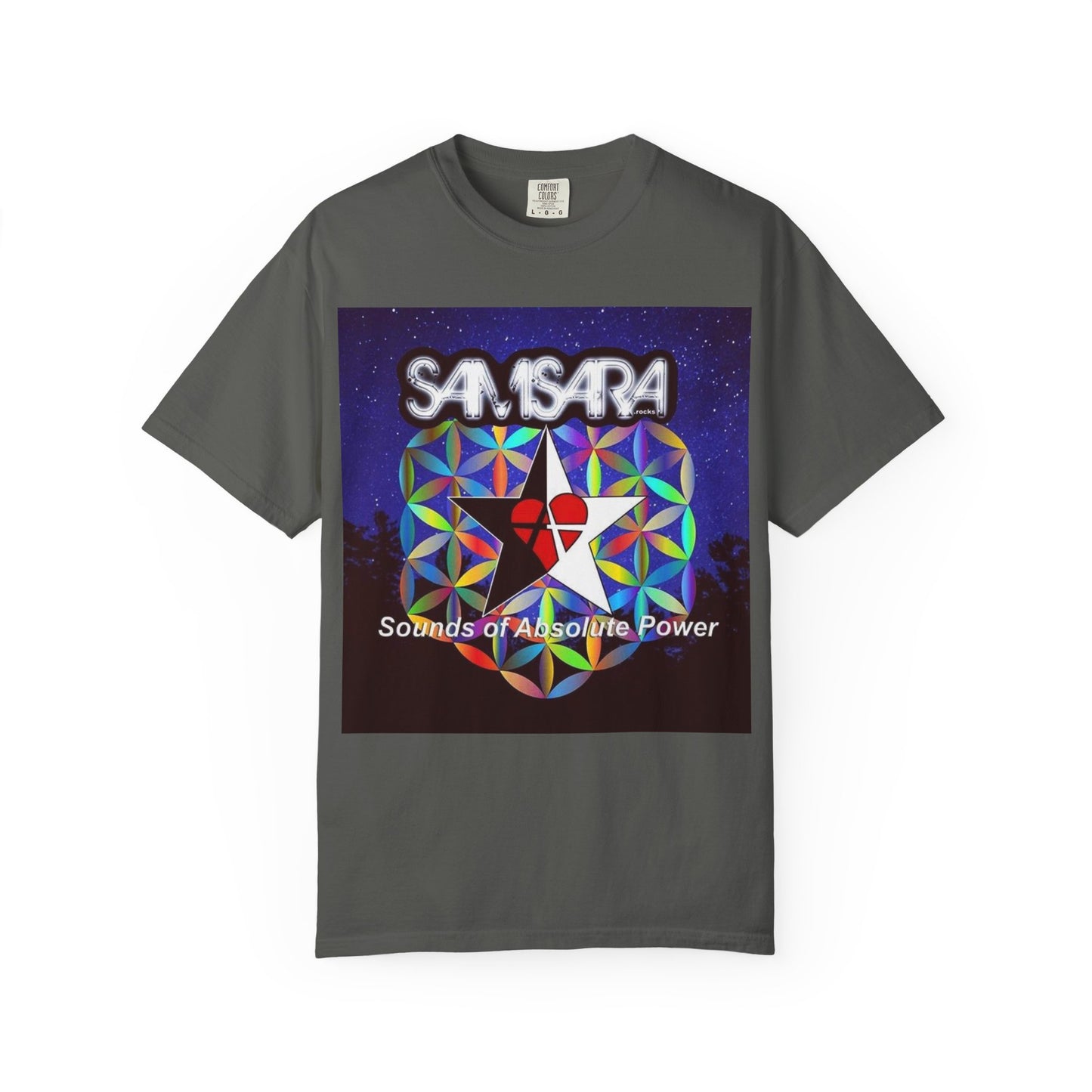 Sounds Of Absolute Power by Samsara Vibrant Graphic T-Shirt for Nature Lovers, Unisex Tee, Festival Wear, Gift for Music Enthusiasts, Bohemian Style Apparel