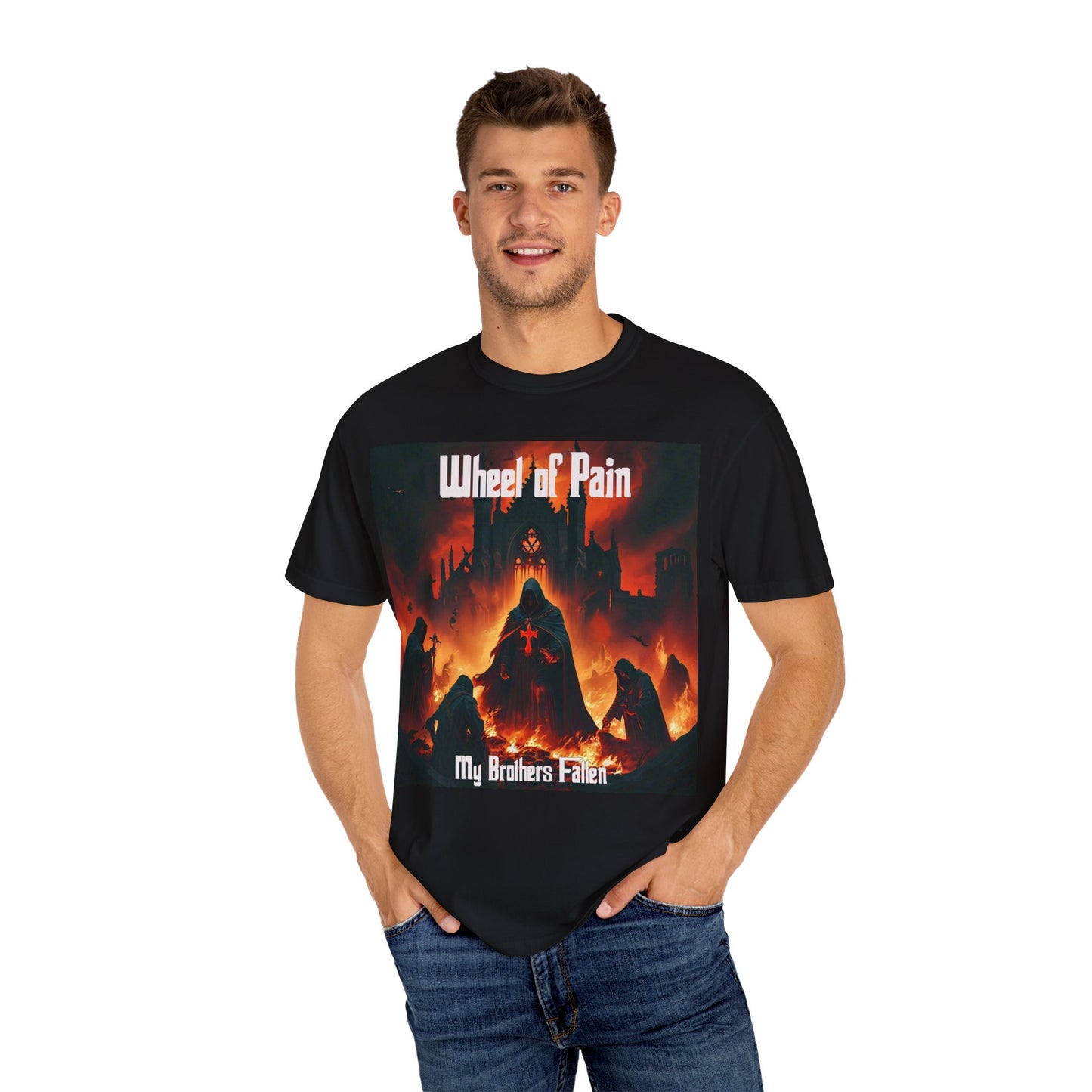 Wheel of Pain Gothic Templar Graphic T-Shirt, Unisex Tee for Fans, Cool Gift for Music Lovers, Halloween Shirt, Retro Vintage Style