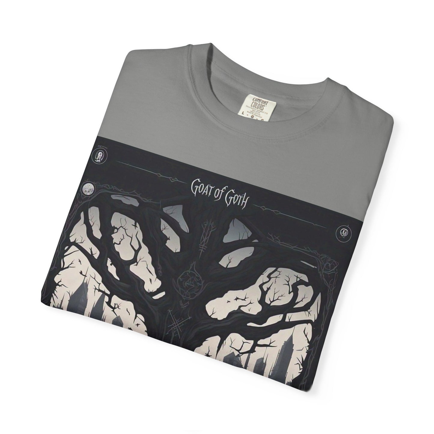 Gothic Tree T-Shirt, GOAT of Goth Unisex Cotton Tee for Nature Lovers, Unique Graphic Tee, Perfect for Festivals, Gift for Adventurers, Eco-Friendly Wear