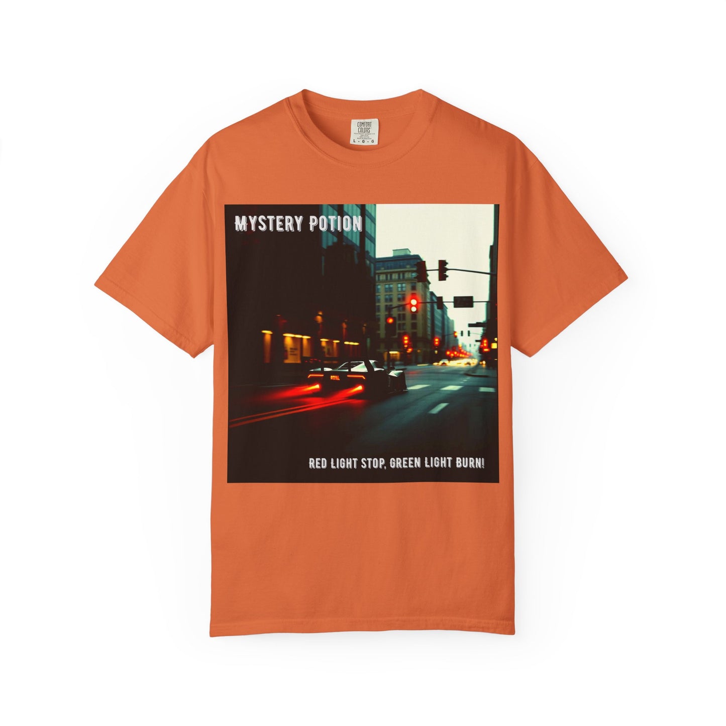 'Red Light Stop, Green Light Burn' by Mystery Potion Urban Vibe T-Shirt, Street Art T-Shirt, Fashion Tee, Gift for Art Lovers, Unisex Cotton Shirt, Unique Graphic Tee