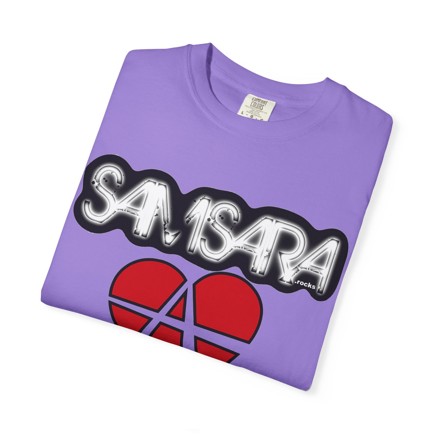 'Samsara Rocks' Logo, Love and Anarchy Graphic Tee | Unisex Garment-Dyed T-Shirt, Casual Fashion, Heart Design, Streetwear, Gift for Him/Her