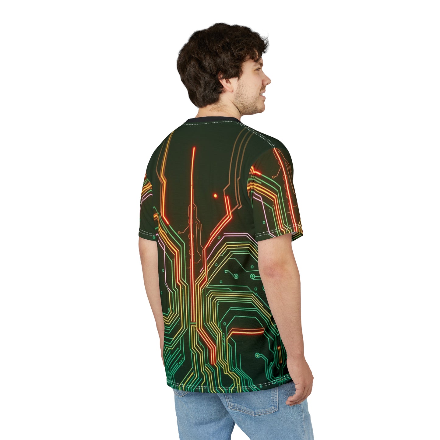 Futuristic Circuit Board Tee, Unisex Graphic Tee, Tech-Inspired Shirt, Unique Gift for Geeks, Cyberpunk Fashion, AOP Design