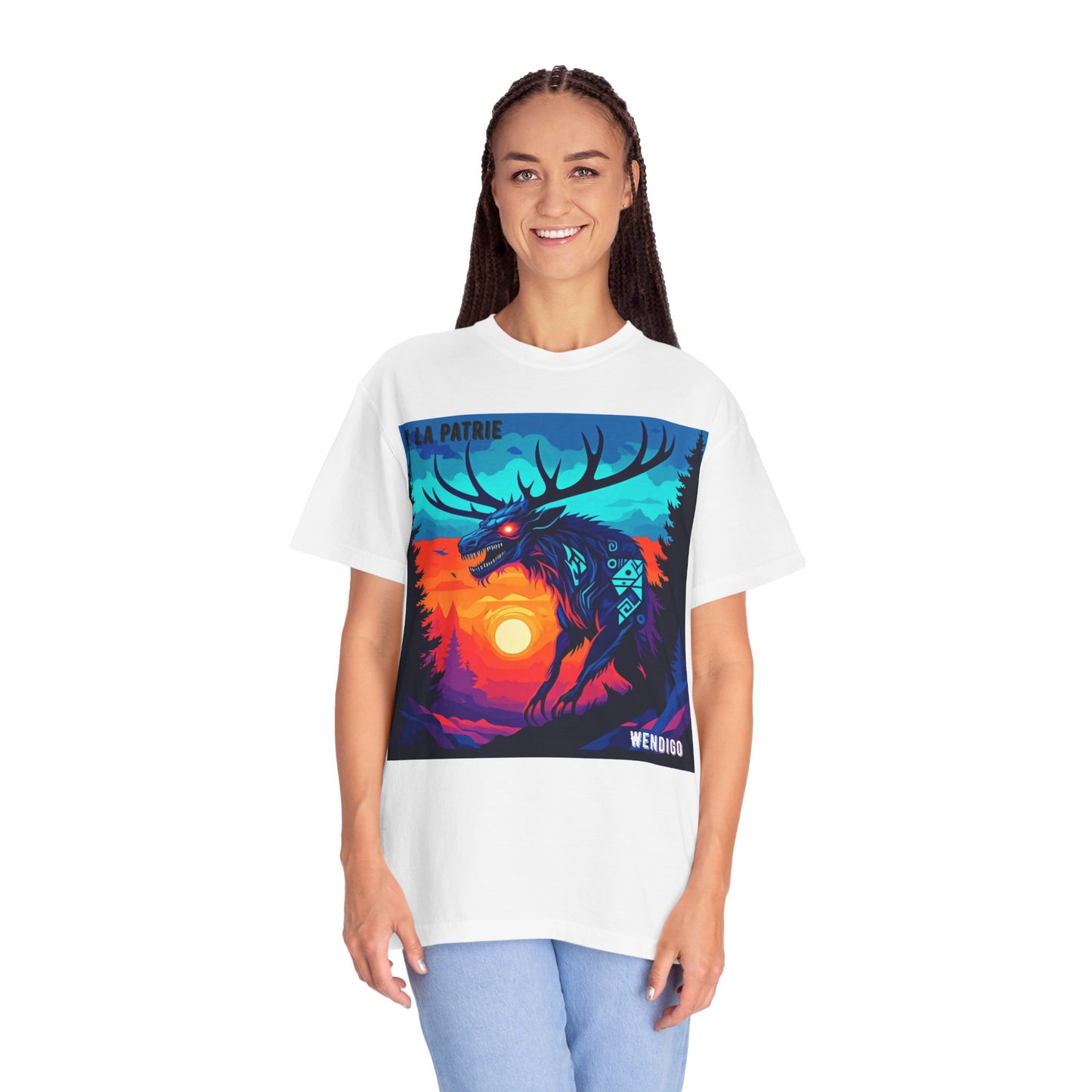 'Wendigo' par M. La Patrie, Vibrant First Nations Style Graphic T-Shirt, Unique Art Tee for Nature Lovers, Gift for Halloween, Cozy Casual Wear, Unisex Shirt