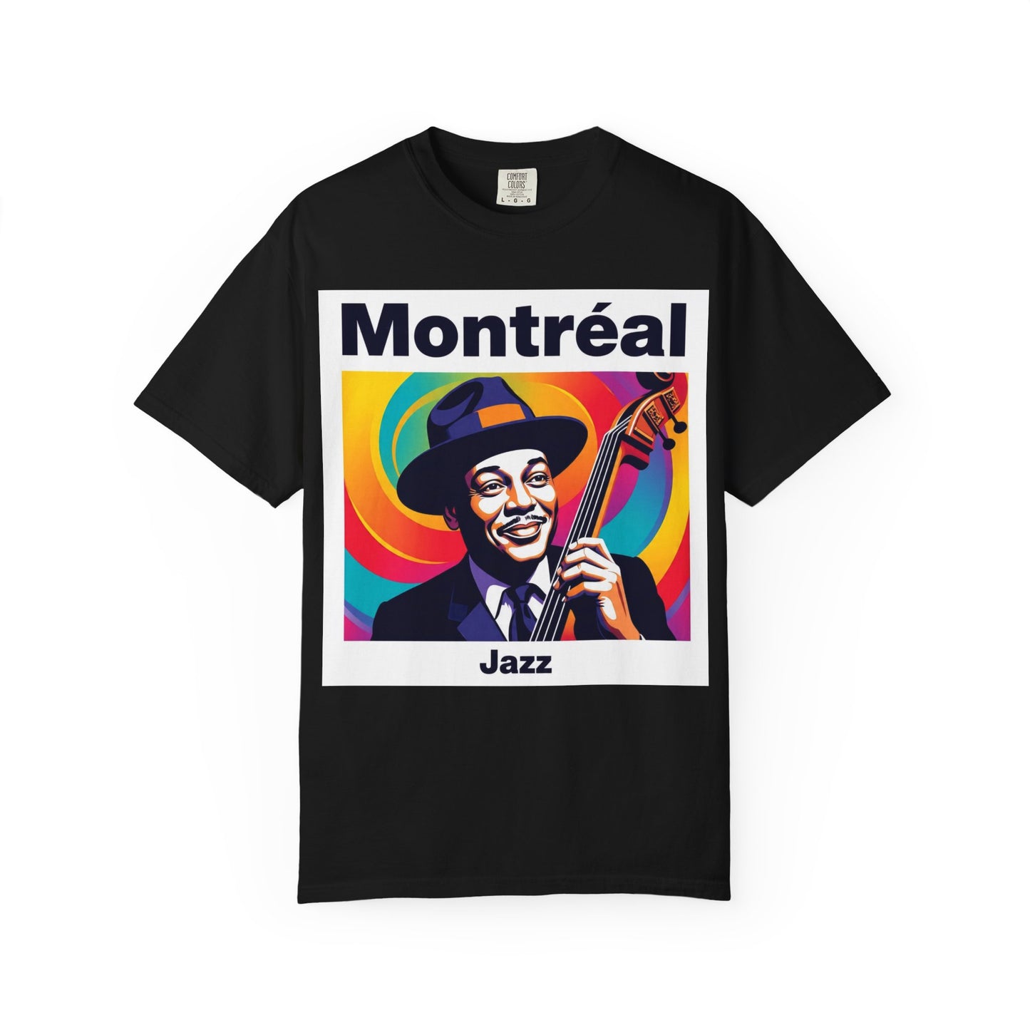 Vibrant Jazz T-Shirt with Montréal Design | Unisex Garment-Dyed Tee for Music Lovers, Concerts, Festivals, Gift Idea, Casual Wear