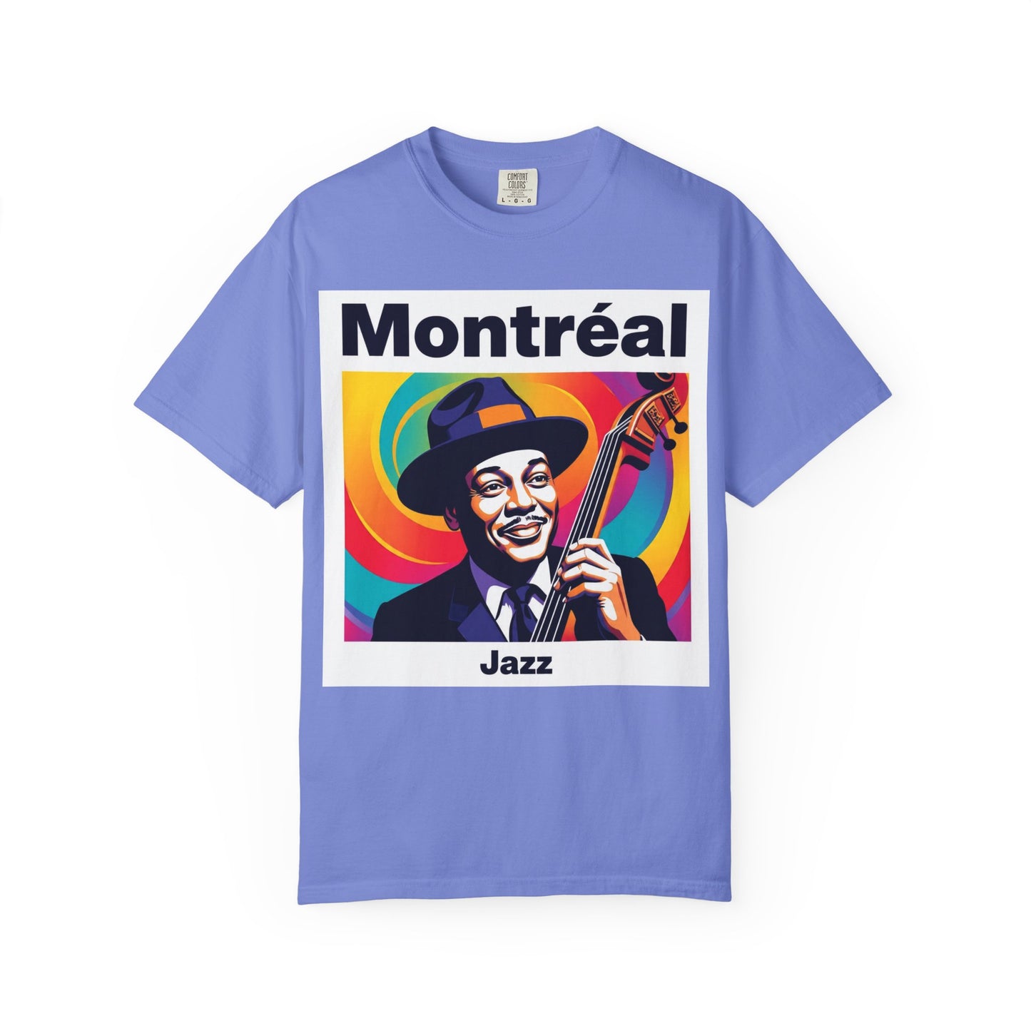 Vibrant Jazz T-Shirt with Montréal Design | Unisex Garment-Dyed Tee for Music Lovers, Concerts, Festivals, Gift Idea, Casual Wear