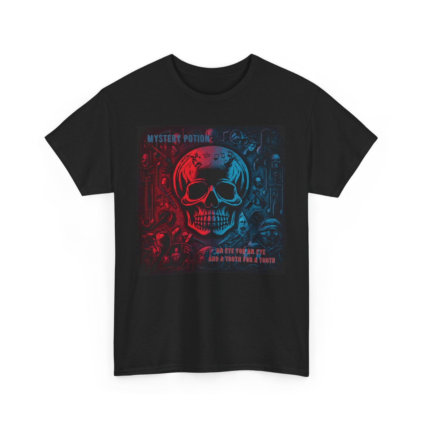 An Eye For An Eye And A Tooth For A Tooth by Mystery Potion, Stylish Skull Graphic Tee - Perfect for Halloween, Casual Wear, Music Festivals, Unique Gift, Unisex Heavy Cotton Shirt