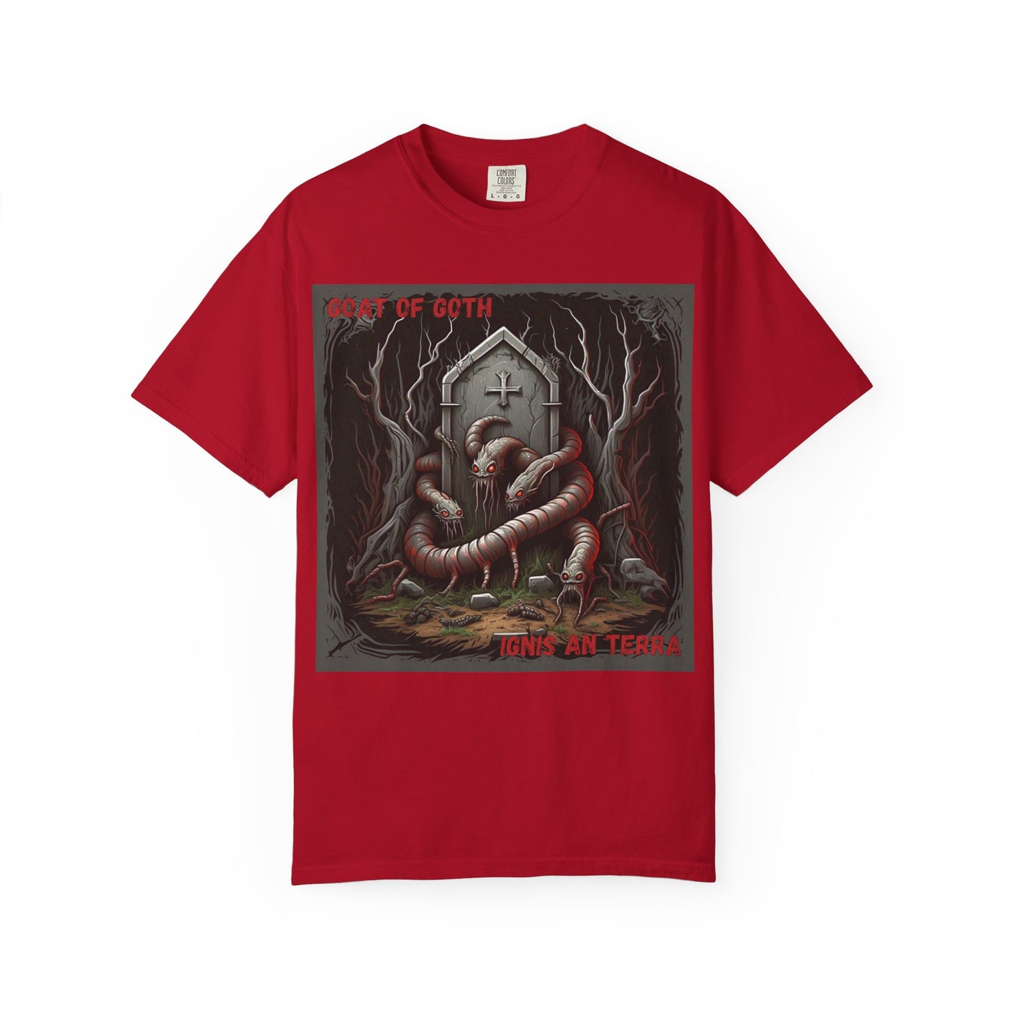 'Ignis An Terra' by GOAT of Goth, Gothic Graphic T-Shirt, Dark Aesthetic Tee, Unisex Halloween Shirt, Unique Gift for Horror Lovers, Casual Everyday Wear