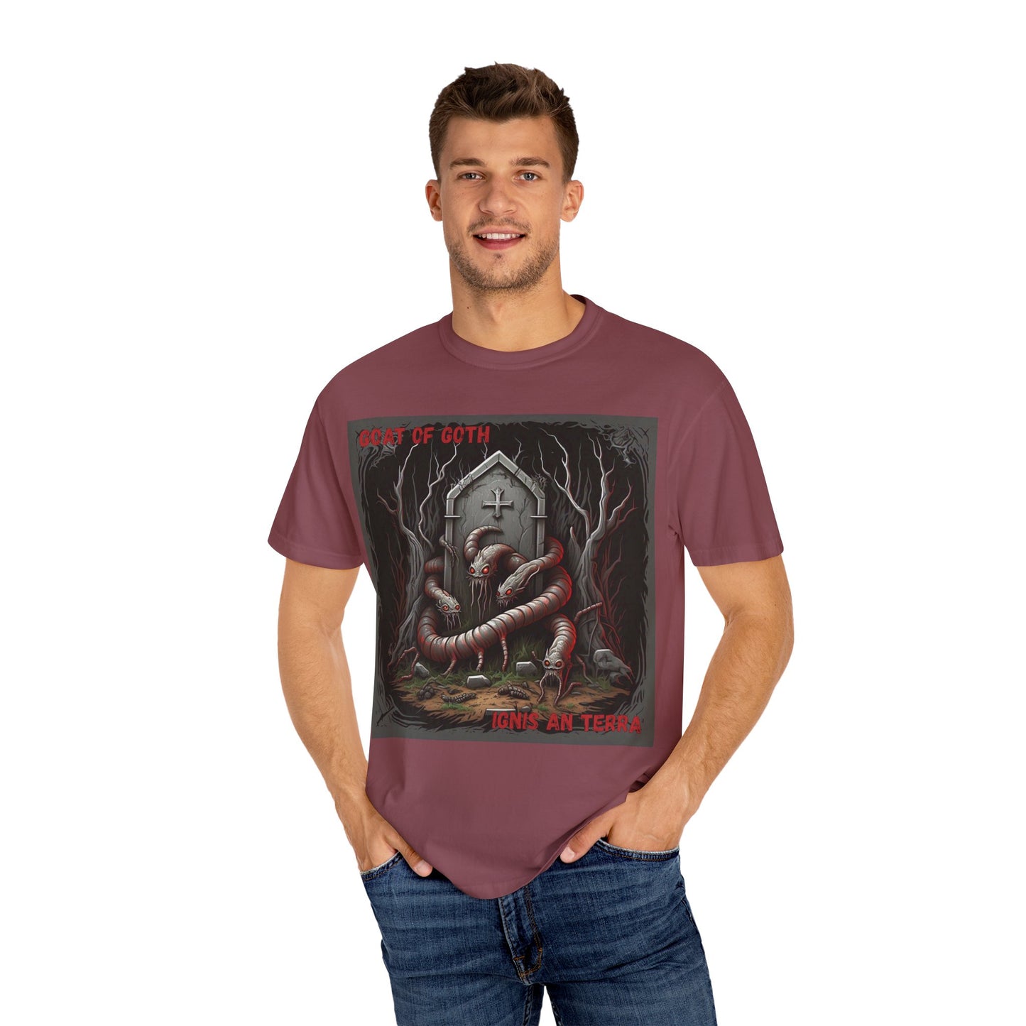 'Ignis An Terra' by GOAT of Goth, Gothic Graphic T-Shirt, Dark Aesthetic Tee, Unisex Halloween Shirt, Unique Gift for Horror Lovers, Casual Everyday Wear
