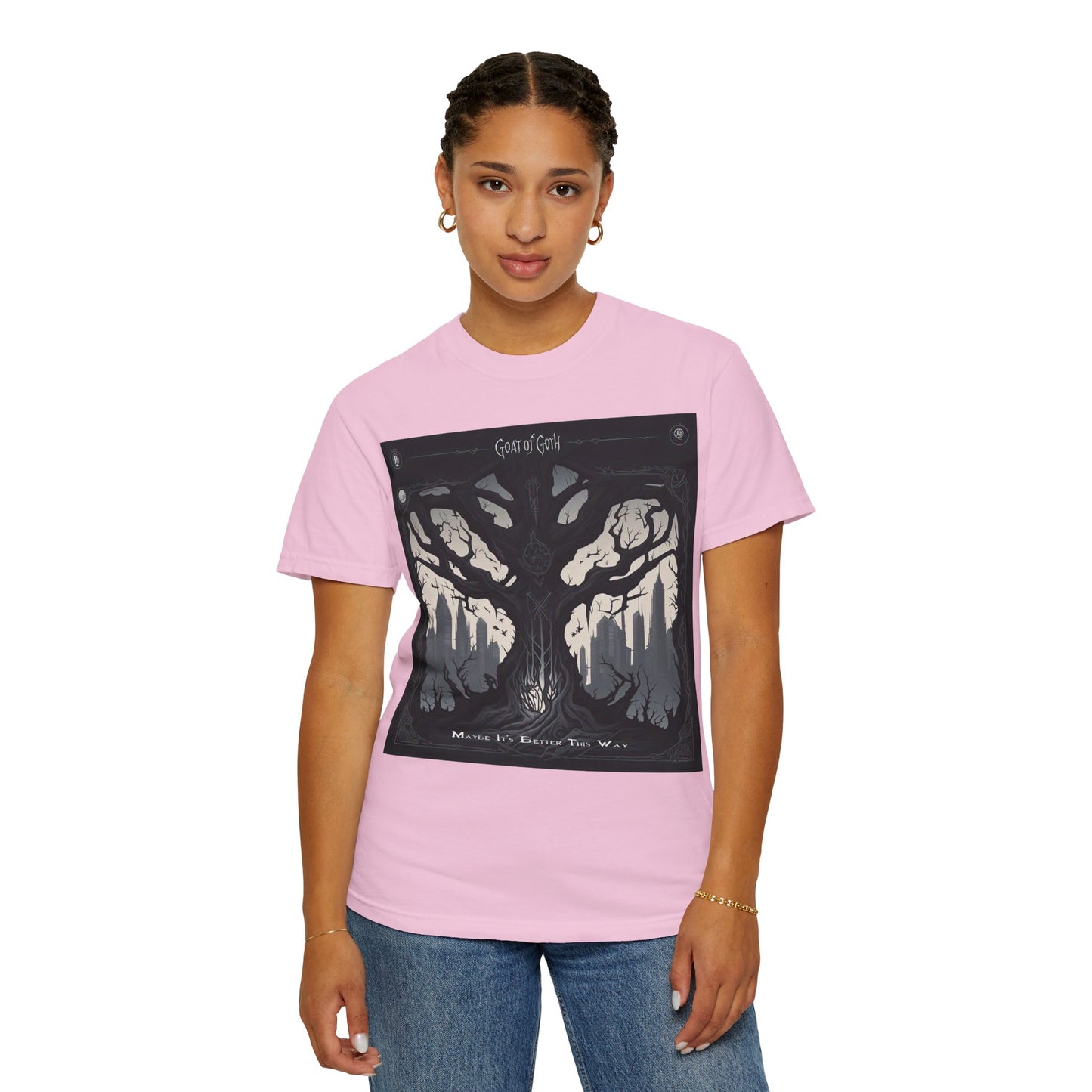 Gothic Tree T-Shirt, GOAT of Goth Unisex Cotton Tee for Nature Lovers, Unique Graphic Tee, Perfect for Festivals, Gift for Adventurers, Eco-Friendly Wear