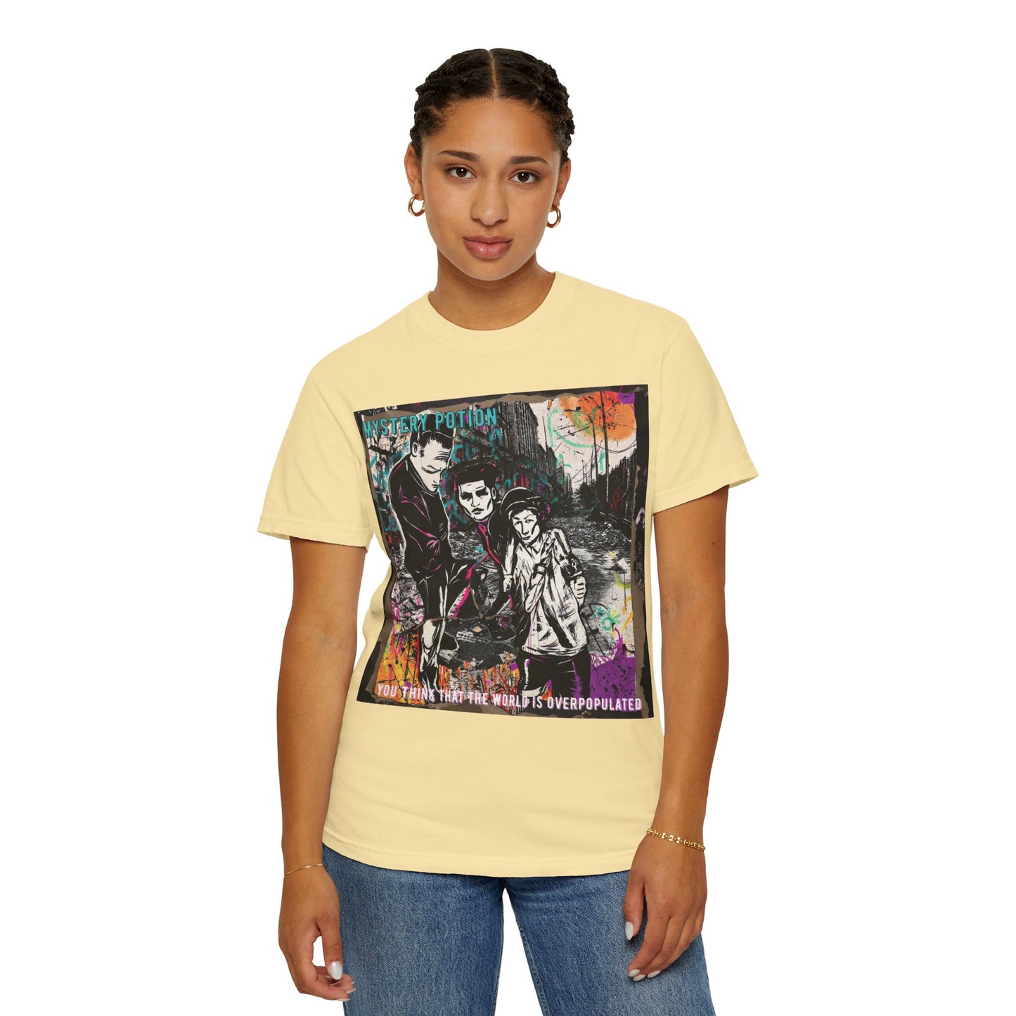 'You Think The World Is Overpopulated' by Mystery Potion, Street Art Unisex T-Shirt - Alternative Fashion, Graphic Tee for Music Lovers, Gifting, Urban Style, Everyday Wear