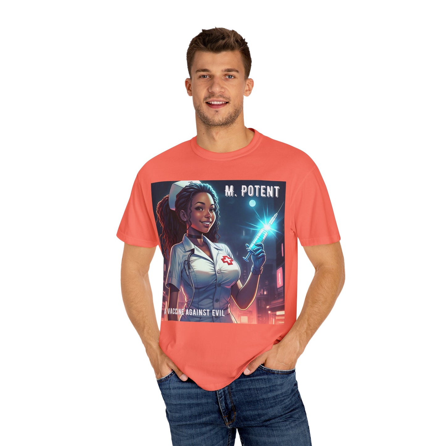 M. Potent's 'A Vaccine Against Evil', Medicine-Themed Unisex T-Shirt, Positive Vibes, Great for Nurses, Vaccination Awareness, Gift for Healthcare Workers