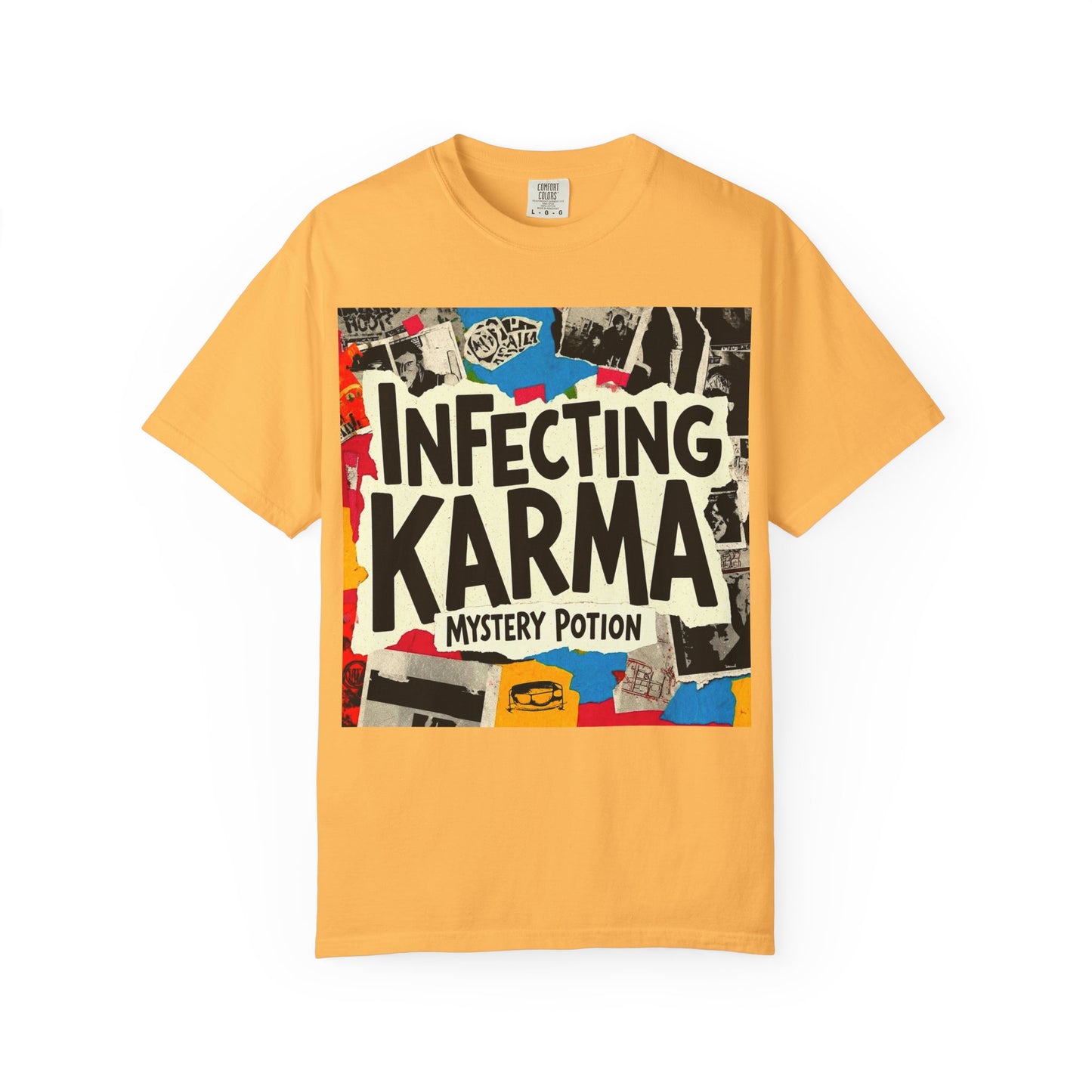 'Infecting Karma' by Mystery Potion,  Mystical Vibes T-shirt Design - Summer Casual Wear, Gift for Friends, Festival Apparel, Unique Statement Tee