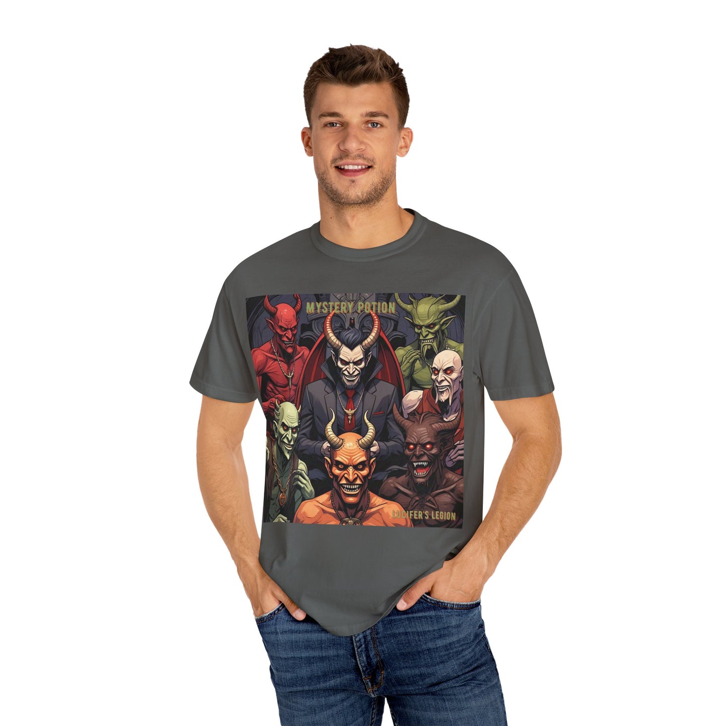 'Lucifer's Legion' by Mystery Potion, Unisex T-Shirt, Devil-Inspired Tee, Halloween Shirt, Comic Book Merch, Gift for Fans