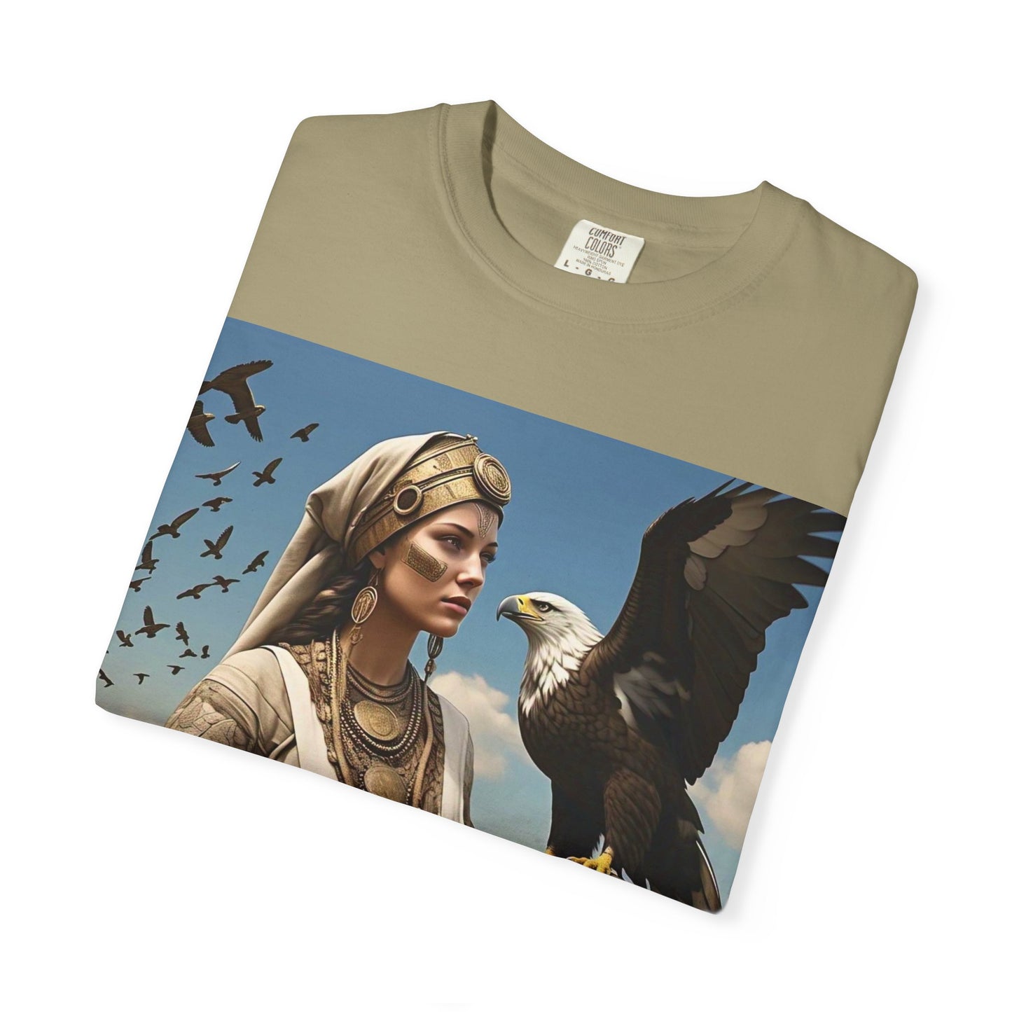 Empowered Eagle and Scythian Woman T-Shirt, Unisex Garment-Dyed Tee, Nature Lover Shirt, Gift for Bird Enthusiasts, Unique Graphic Tee