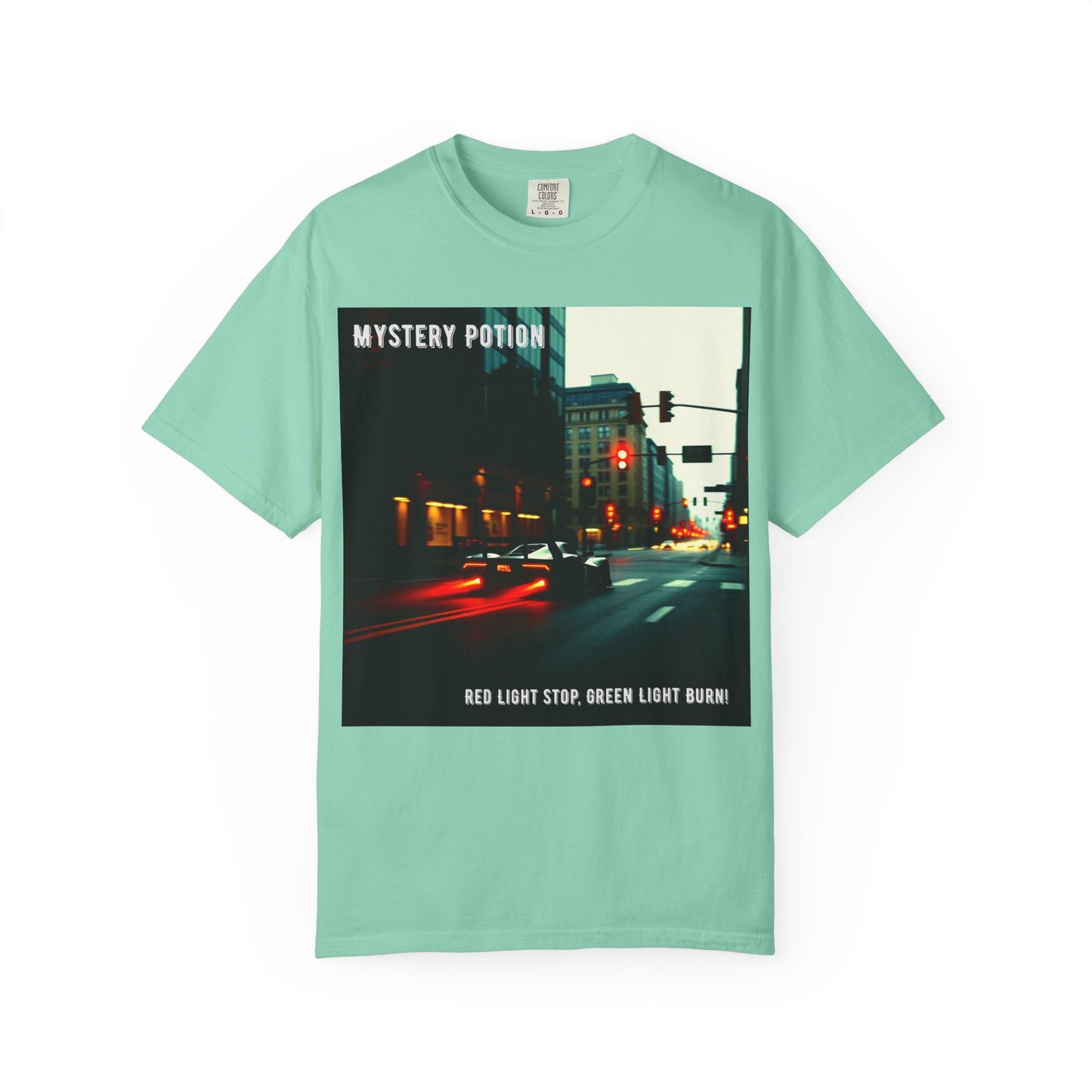 'Red Light Stop, Green Light Burn' by Mystery Potion Urban Vibe T-Shirt, Street Art T-Shirt, Fashion Tee, Gift for Art Lovers, Unisex Cotton Shirt, Unique Graphic Tee