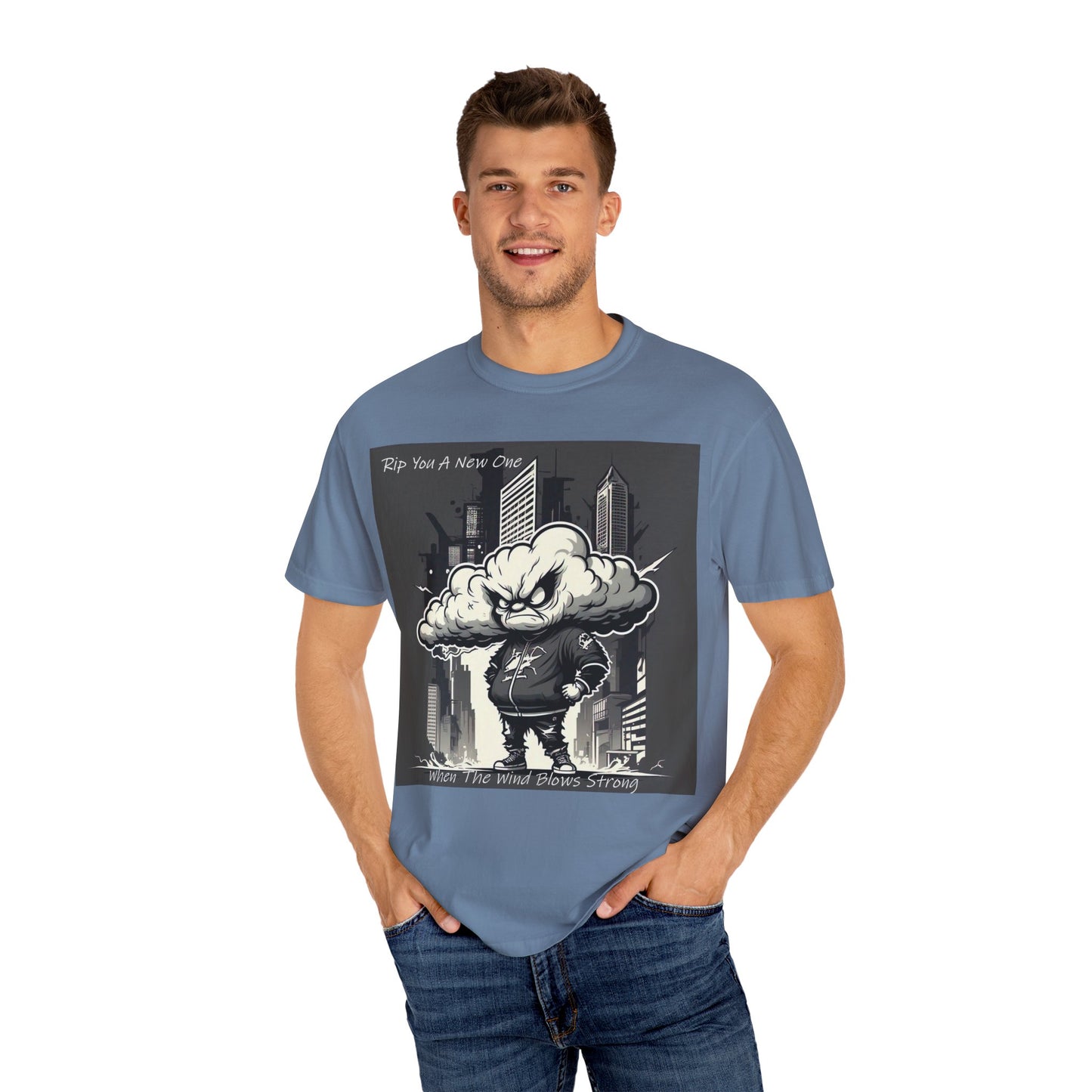'When The Wind Blows Strong' by Rip You A New One, Urban Angry Cloud Graphic Tee, Cool Casual Wear, Street Style Unisex Shirt, Perfect Gift for Comics Lovers, Everyday Comfort