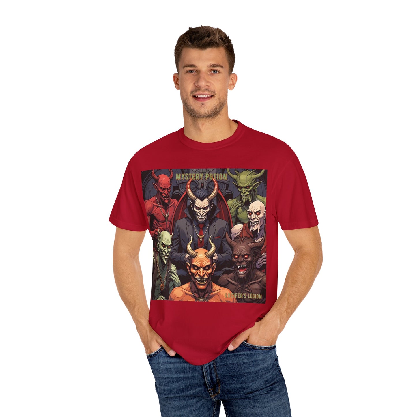 'Lucifer's Legion' by Mystery Potion, Unisex T-Shirt, Devil-Inspired Tee, Halloween Shirt, Comic Book Merch, Gift for Fans