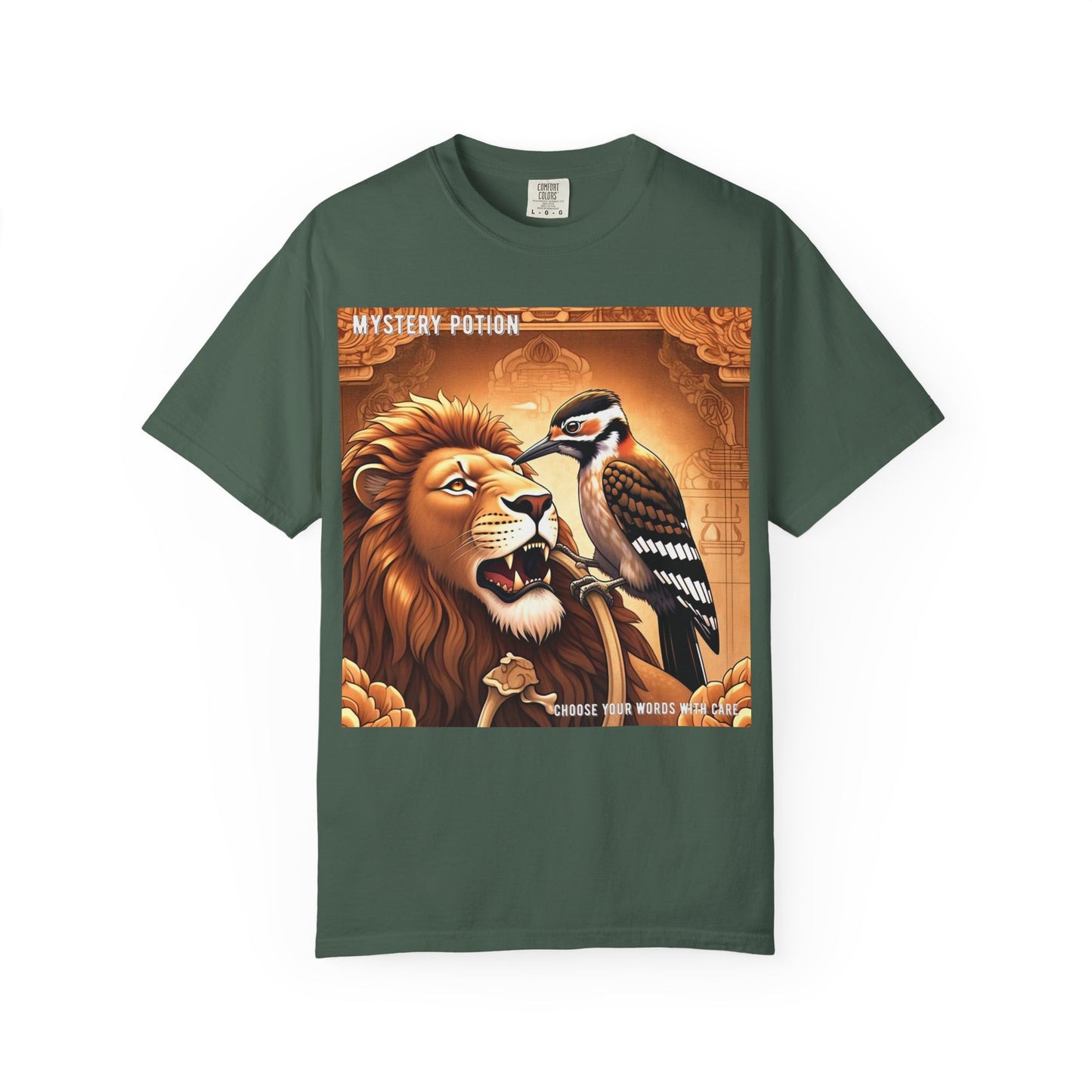 Mystical Lion & Bird T-Shirt | Unique Graphic Tee, Unisex Apparel, Gift for Nature Lovers, Bohemian Style, Festival Wear