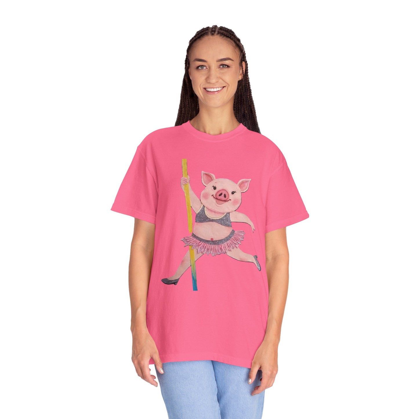 'Playful Pig' T-Shirt, Fun Graphic Tee, Animal Lover Gift, Unique Apparel, Funny T-Shirt, Cute Pig Shirt, Pole-Dancers and Pole Dancing Pig.