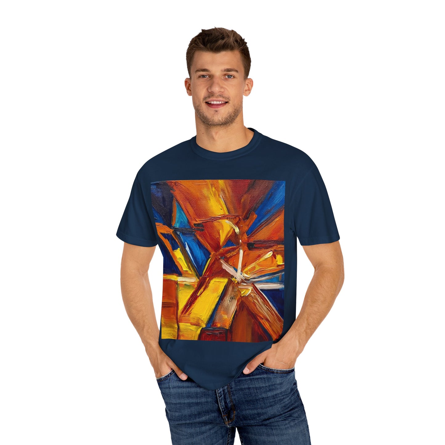 Vibrant Abstract Art T-shirt, Unisex Garment-Dyed Tee, Colorful Graphic Shirt, Stylish Artwear, Unique Gift Idea for Art Lovers