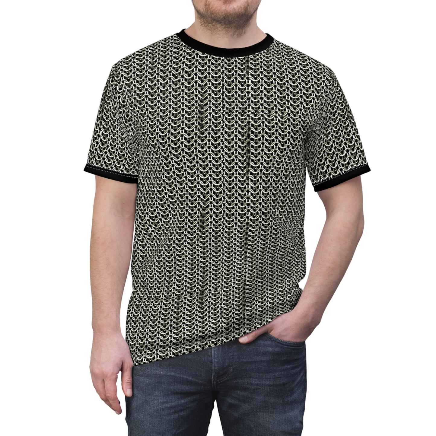 Chain Mail Style Unisex Cut & Sew Tee | Trendy Casual Wear, Unique Graphic Tee, Gift for Him/Her, Everyday Comfort, Perfect for Festivals