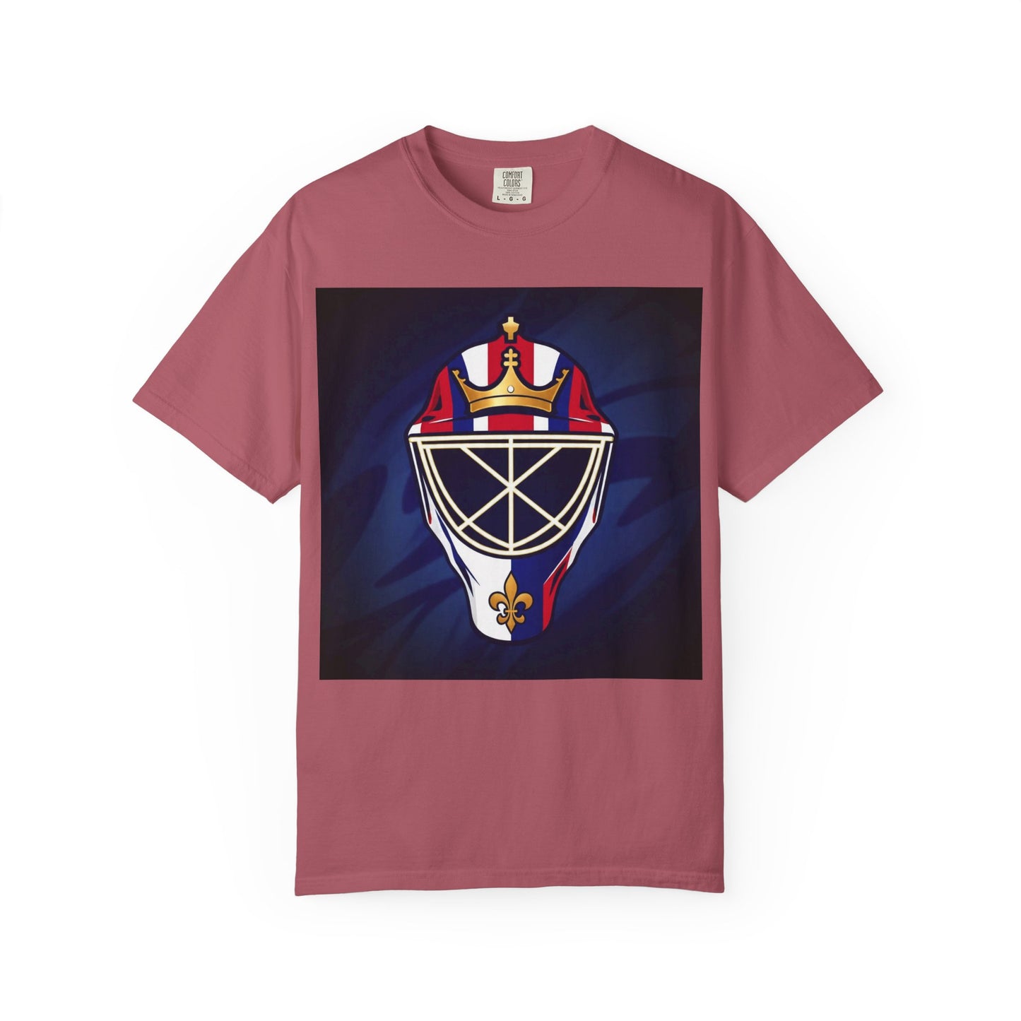 Regal Crown Goalie Mask Graphic T-shirt, Unisex Fashion Tee, Red, White and Blue Casual Wear, Gift for Her/Him, Summer Style, Graphic Apparel, Streetwear