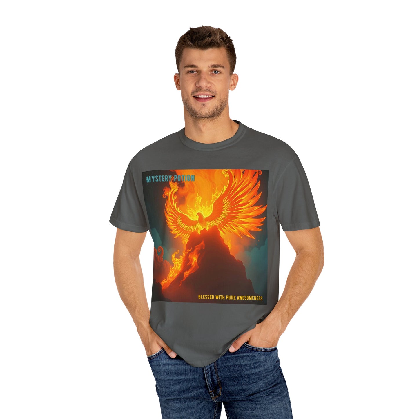 'Blessed With Pure Awesomeness' Mystery Phoenix Graphic Unisex T-shirt, Cool Casual Wear, Unique Gift for Nature Lovers, Birthday, Summer Event, Spiritual Design