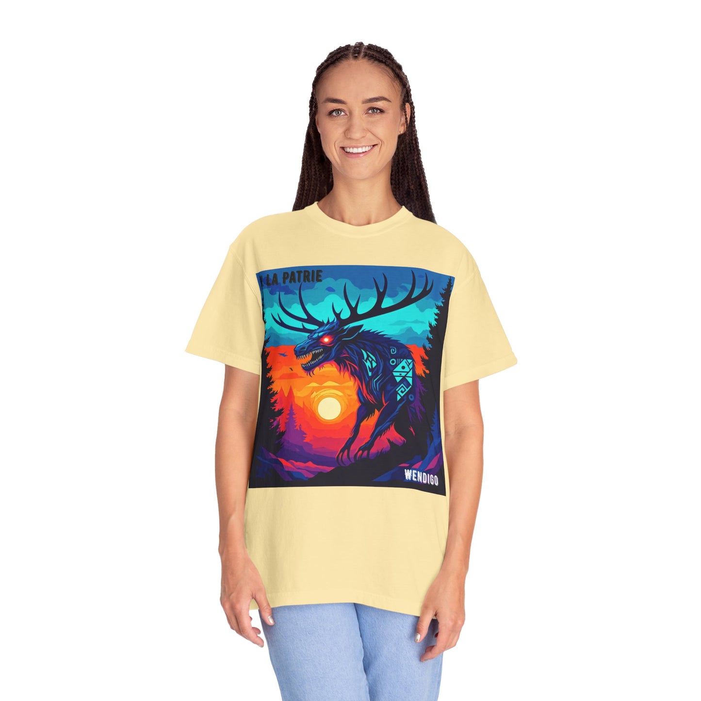 'Wendigo' par M. La Patrie, Vibrant First Nations Style Graphic T-Shirt, Unique Art Tee for Nature Lovers, Gift for Halloween, Cozy Casual Wear, Unisex Shirt