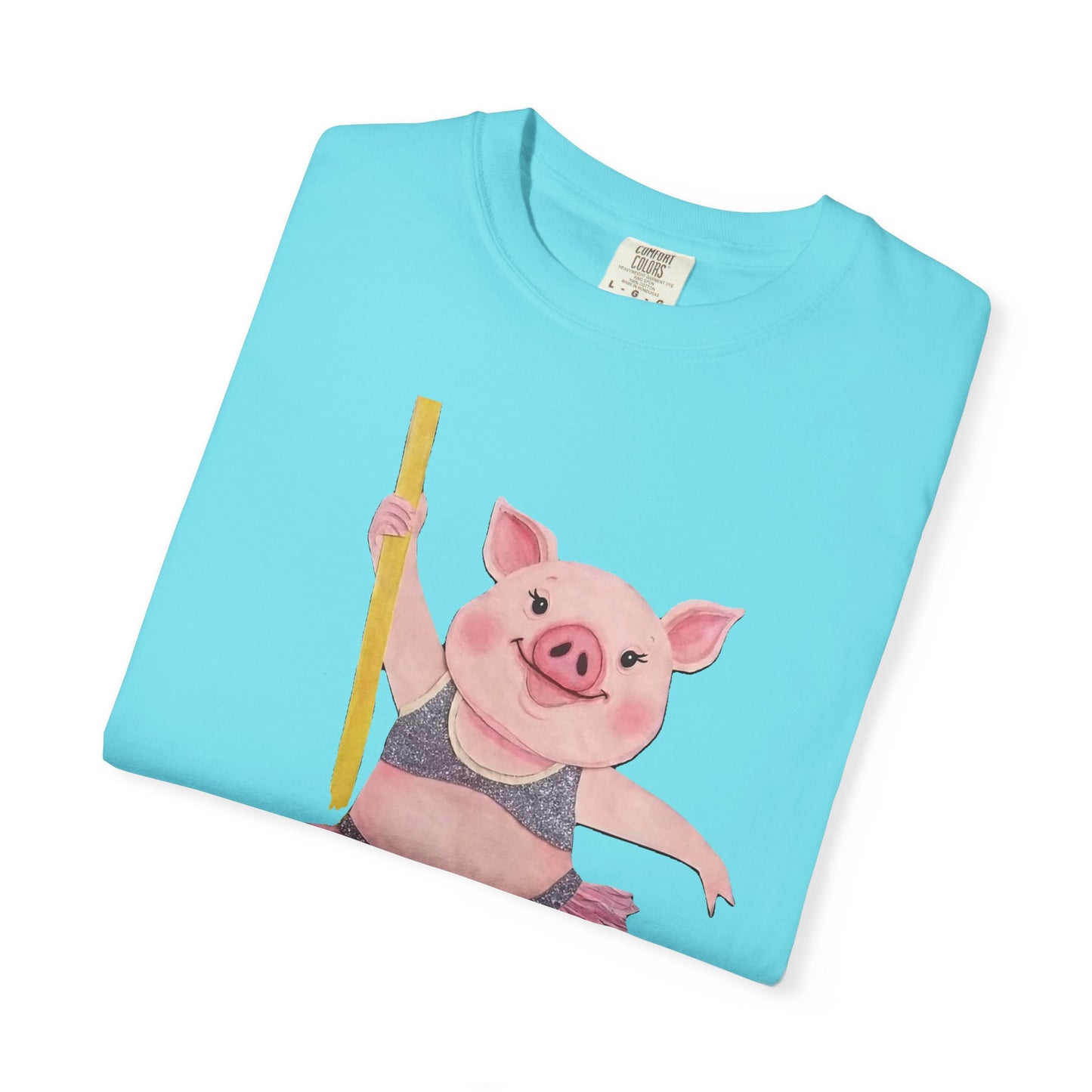 'Playful Pig' T-Shirt, Fun Graphic Tee, Animal Lover Gift, Unique Apparel, Funny T-Shirt, Cute Pig Shirt, Pole-Dancers and Pole Dancing Pig.