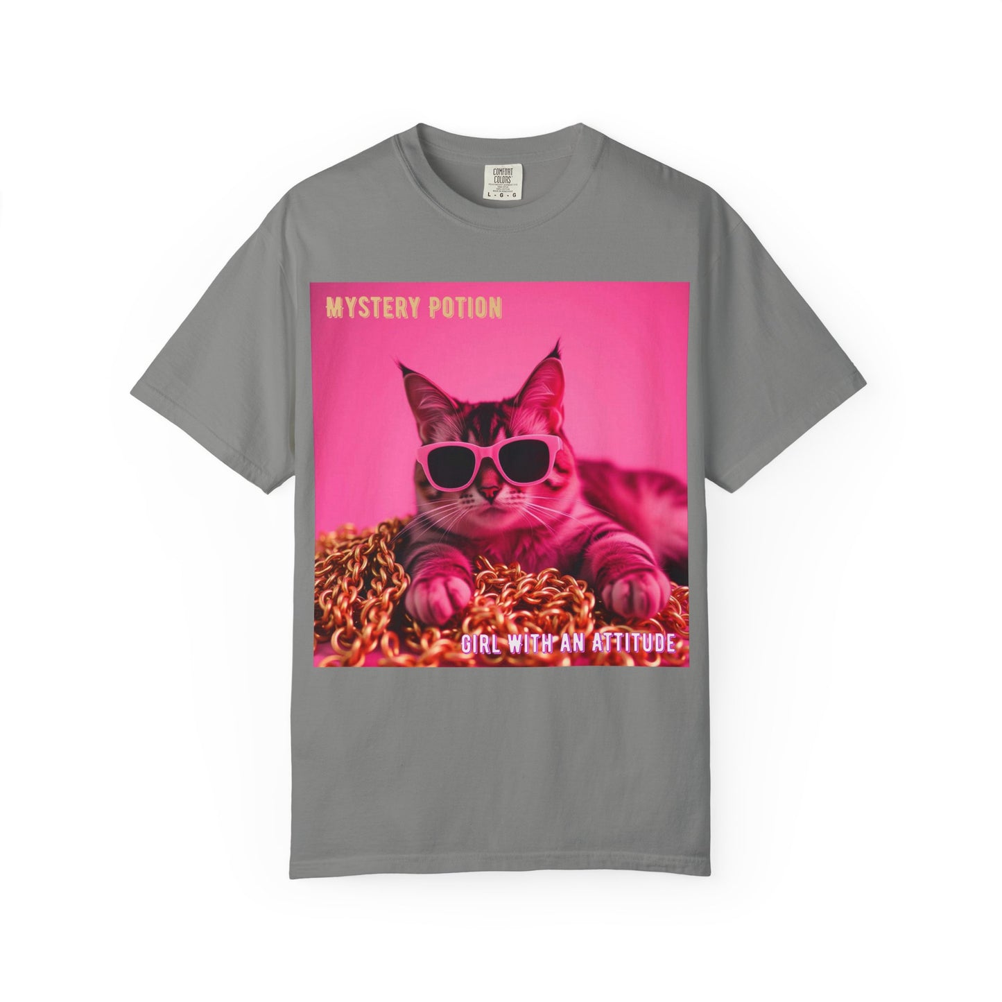 'Girl With An Attitude' by Mystery Potion, Cool Cat T-shirt, Fun Cat Tee, Gift for Cat Lovers, Casual Wear, Unique Fashion Statement, Attitude T-shirt