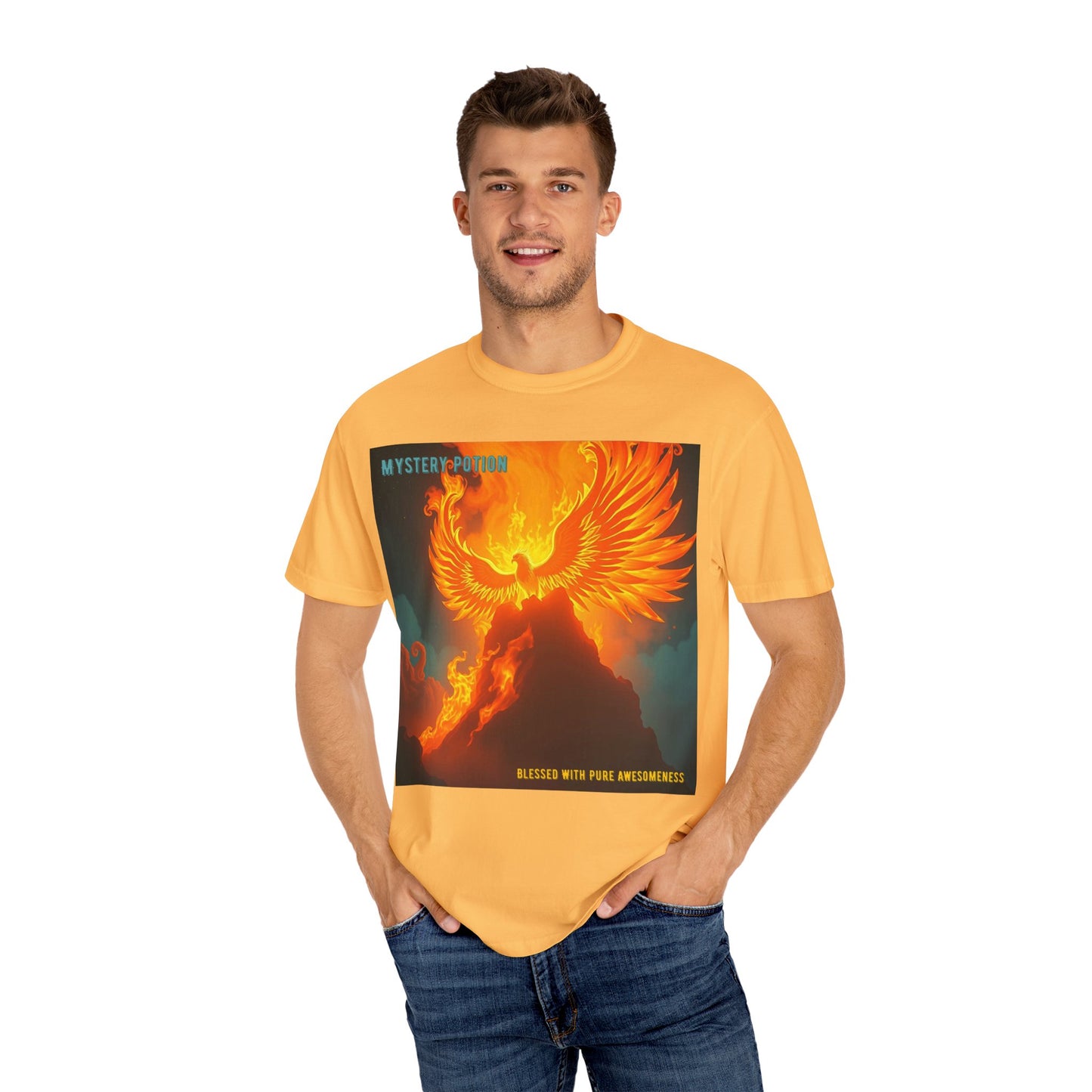 'Blessed With Pure Awesomeness' Mystery Phoenix Graphic Unisex T-shirt, Cool Casual Wear, Unique Gift for Nature Lovers, Birthday, Summer Event, Spiritual Design