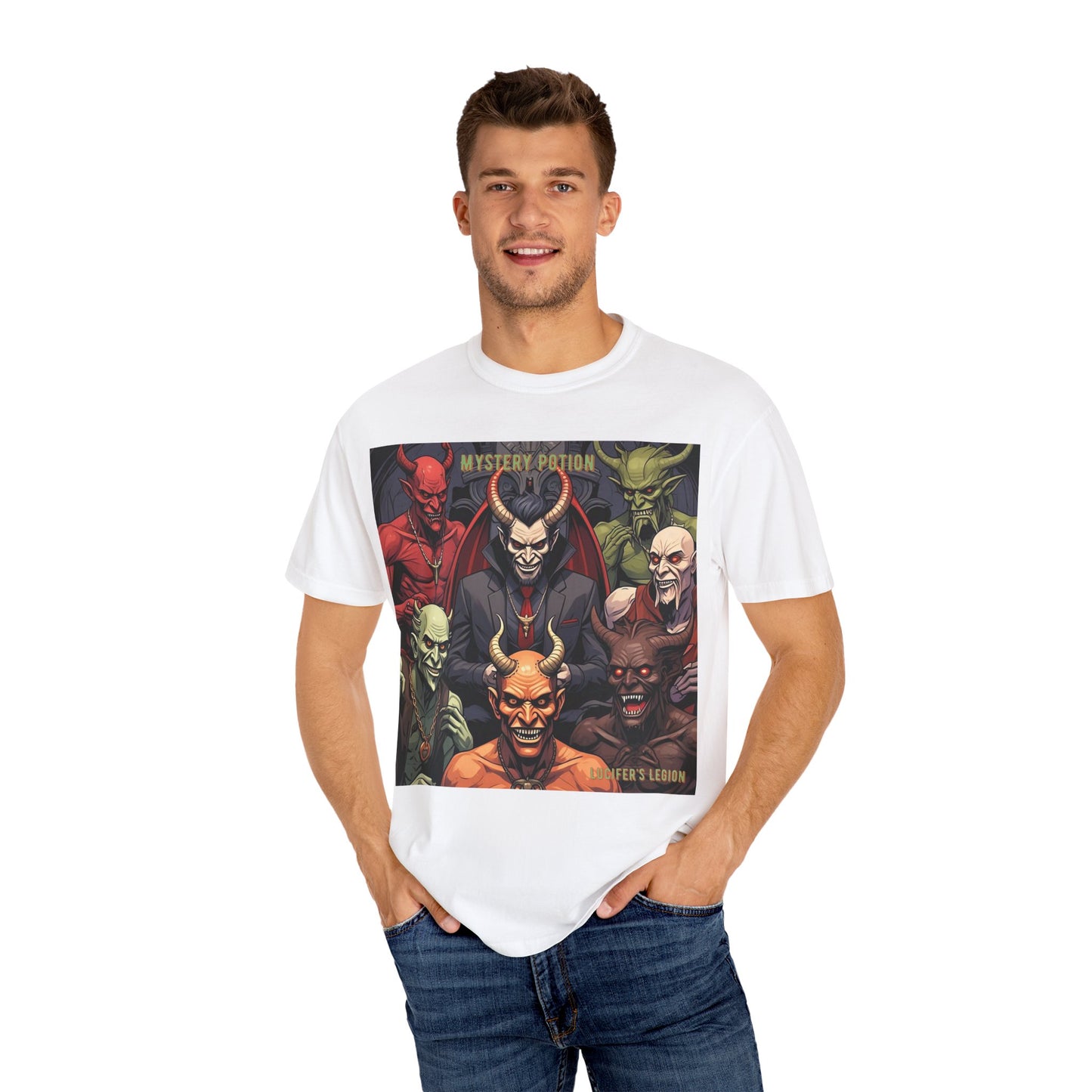 'Lucifer's Legion' by Mystery Potion, Unisex T-Shirt, Devil-Inspired Tee, Halloween Shirt, Comic Book Merch, Gift for Fans