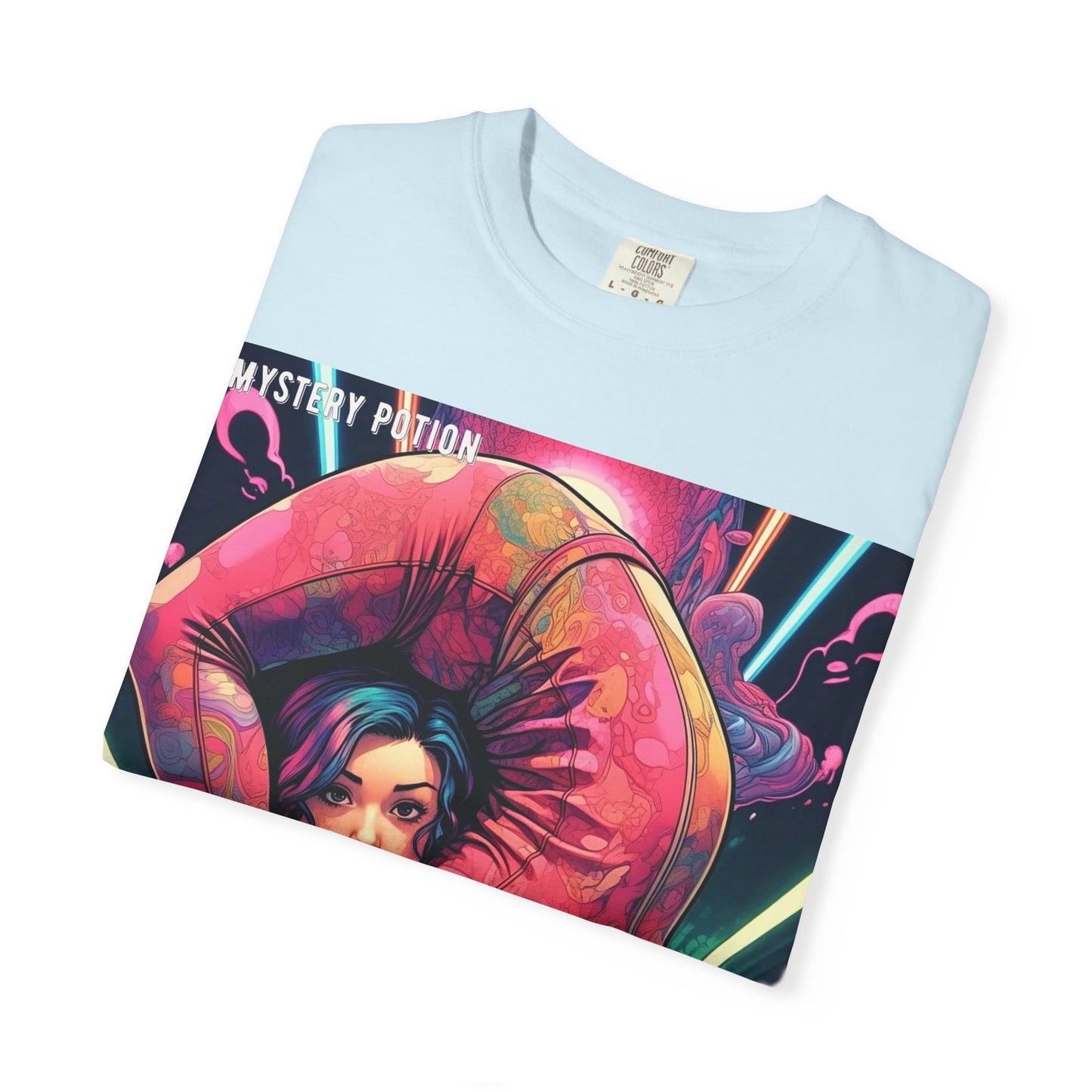 Mystery Potion Extreme Yoga Pose Unisex Garment-Dyed T-shirt, Artistic Tee, Vibrant Graphic Shirt, Unique Gift, Festival Wear, Comfortable Casual Top