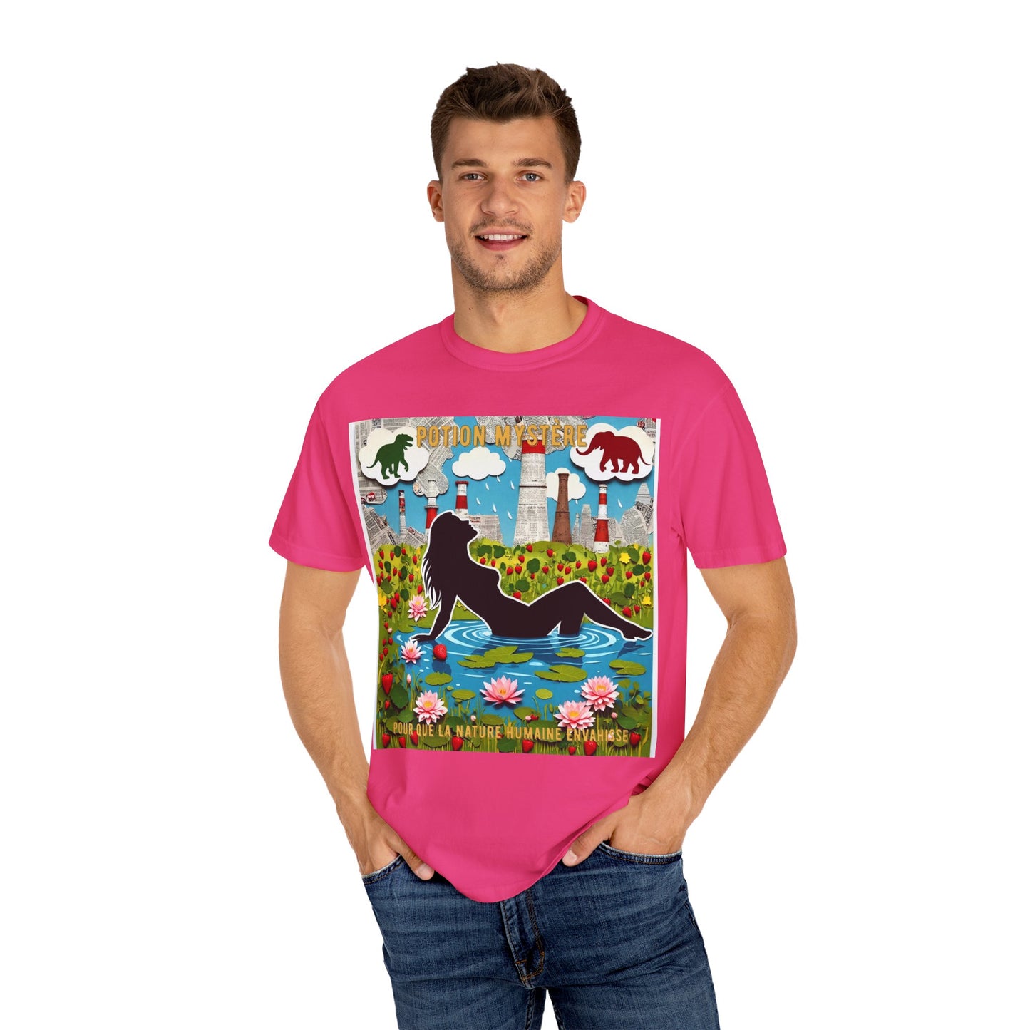 'Pour Que La Nature Humaine Envahisse' par Potion Mystère, Nature-Inspired Collage Unisex T-Shirt, Eco-Friendly Tee, Vibrant Graphic Tee, Relaxed Fit Shirt, Summer Casual Wear, Gift for Nature Lovers, Grebo Rock