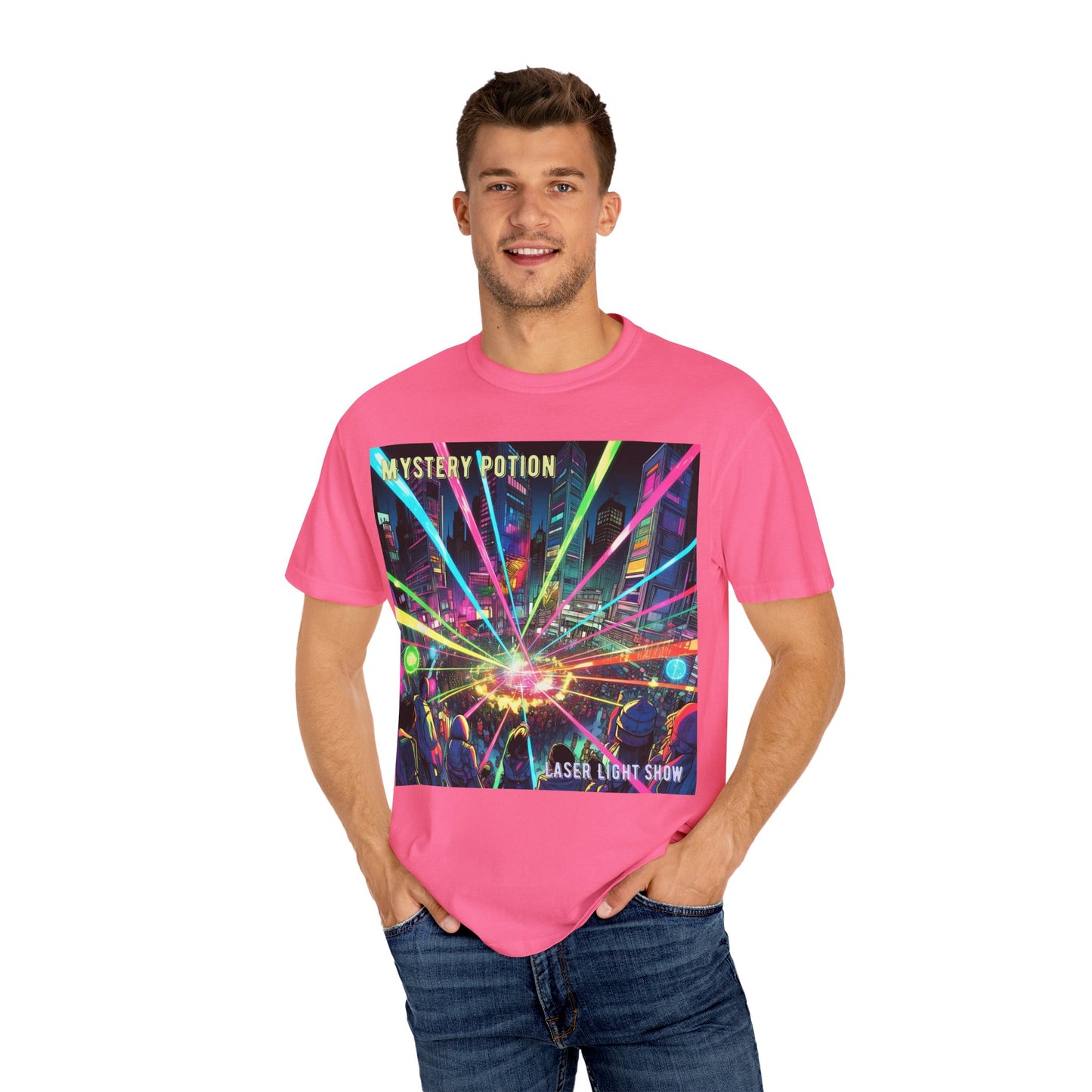 Mystery Potion Laser Light Show Tee, Unisex Graphic T-Shirt, Festival Wear, Concert Shirt, Party Outfit, Colorful Apparel