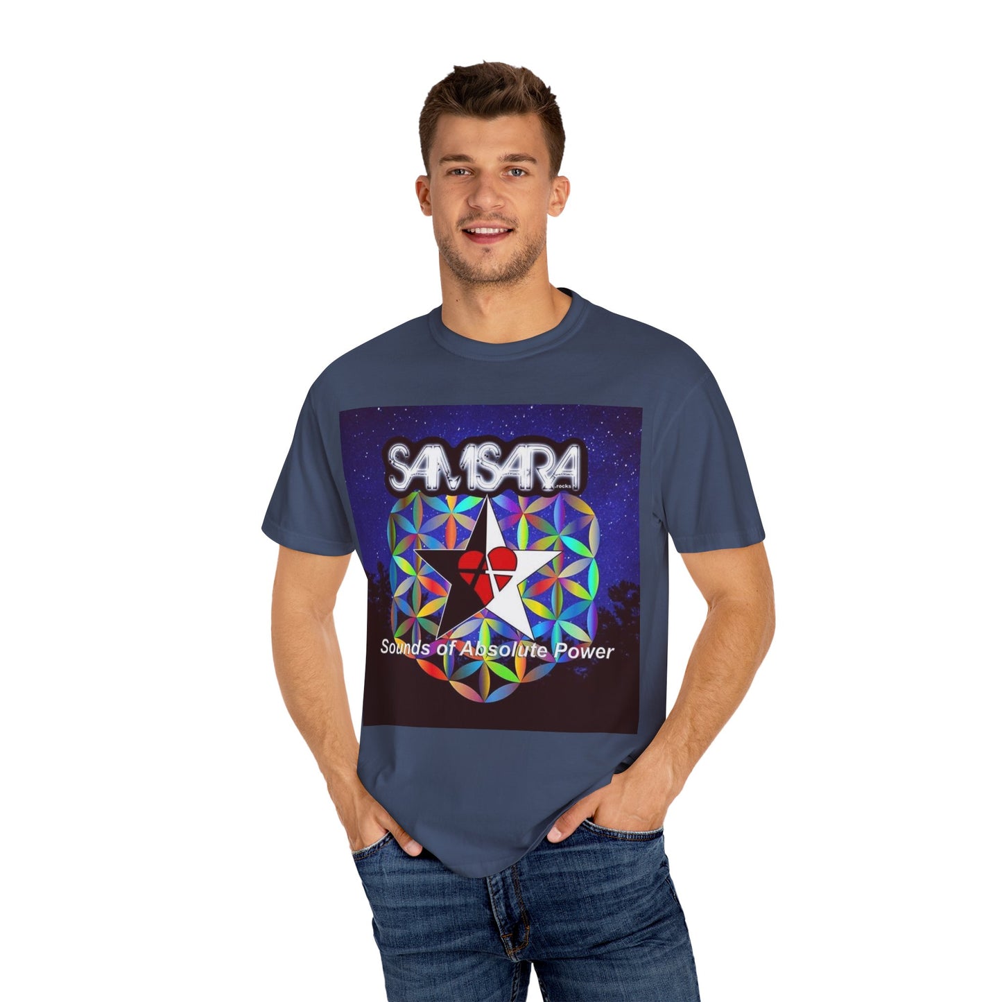 Sounds Of Absolute Power by Samsara Vibrant Graphic T-Shirt for Nature Lovers, Unisex Tee, Festival Wear, Gift for Music Enthusiasts, Bohemian Style Apparel