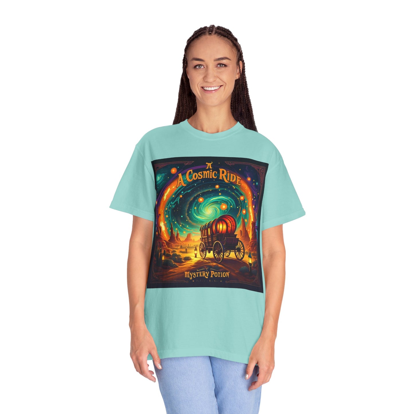 A Cosmic Ride by Mystery Potion T-Shirt, Unisex Graphic Tee, Country Western Festival Wear, Bohemian Style, Gift for Dreamers, Mystical Art Shirt