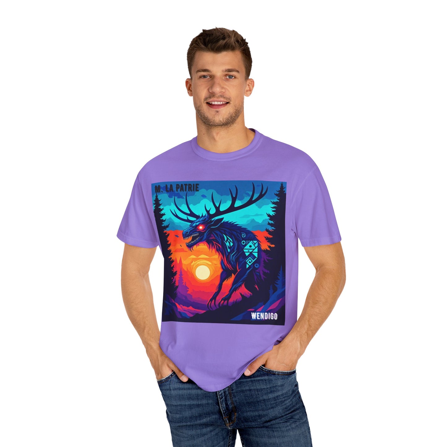 'Wendigo' par M. La Patrie, Vibrant First Nations Style Graphic T-Shirt, Unique Art Tee for Nature Lovers, Gift for Halloween, Cozy Casual Wear, Unisex Shirt