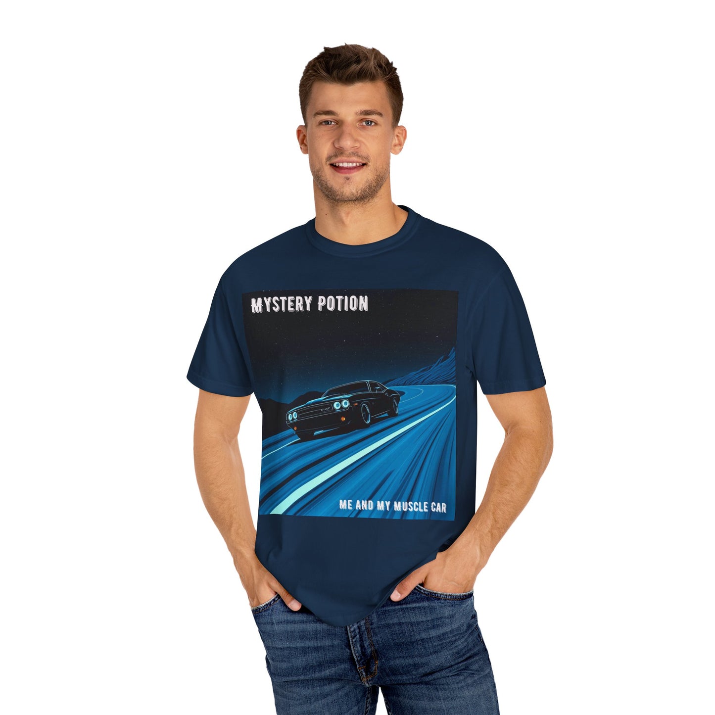 Mystery Potion Muscle Car T-Shirt | Unisex Garment-Dyed Tee, Vintage Car Lover Gift, Perfect for Car Shows, Birthday Gift, Casual Wear