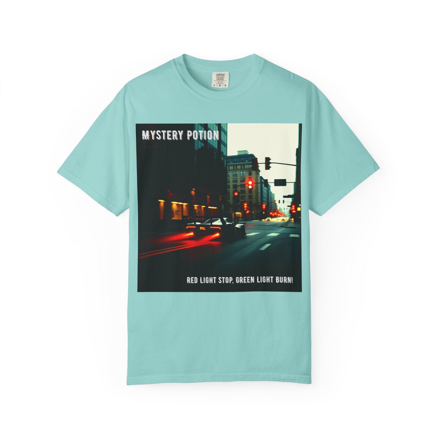 'Red Light Stop, Green Light Burn' by Mystery Potion Urban Vibe T-Shirt, Street Art T-Shirt, Fashion Tee, Gift for Art Lovers, Unisex Cotton Shirt, Unique Graphic Tee