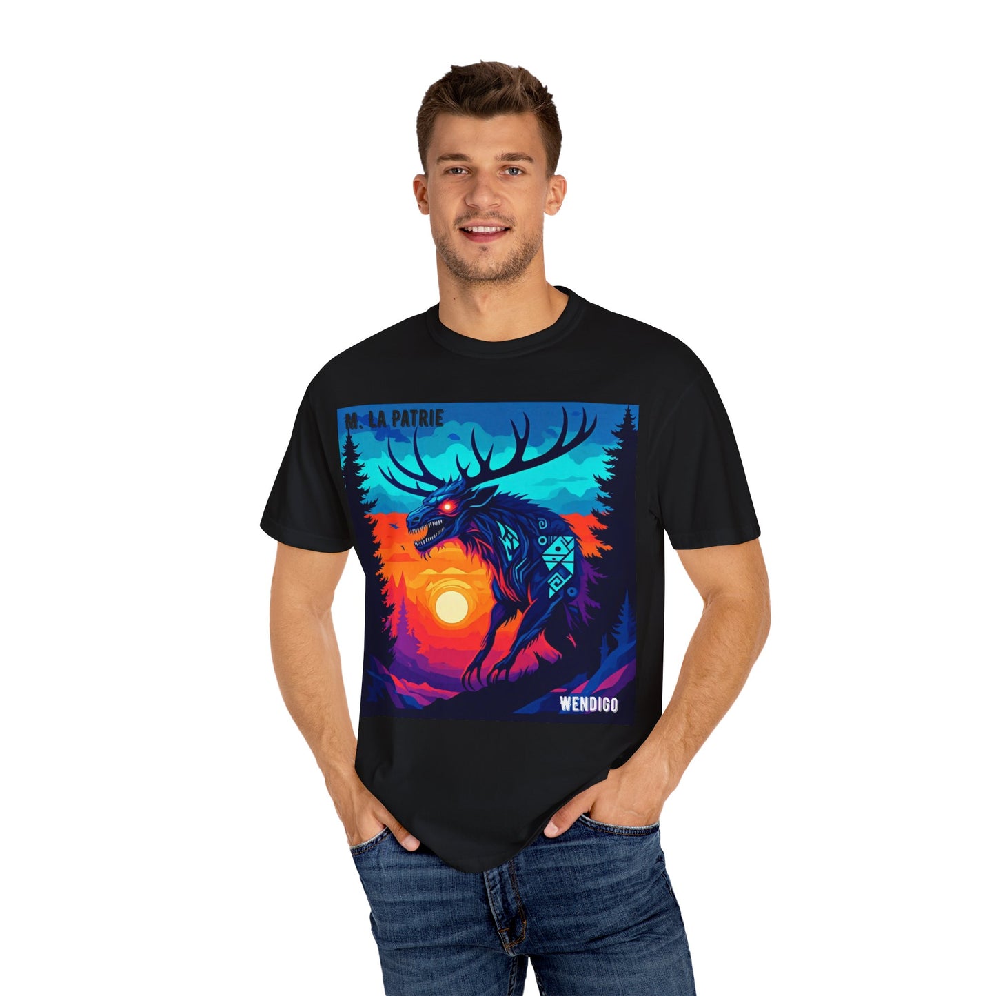 'Wendigo' par M. La Patrie, Vibrant First Nations Style Graphic T-Shirt, Unique Art Tee for Nature Lovers, Gift for Halloween, Cozy Casual Wear, Unisex Shirt