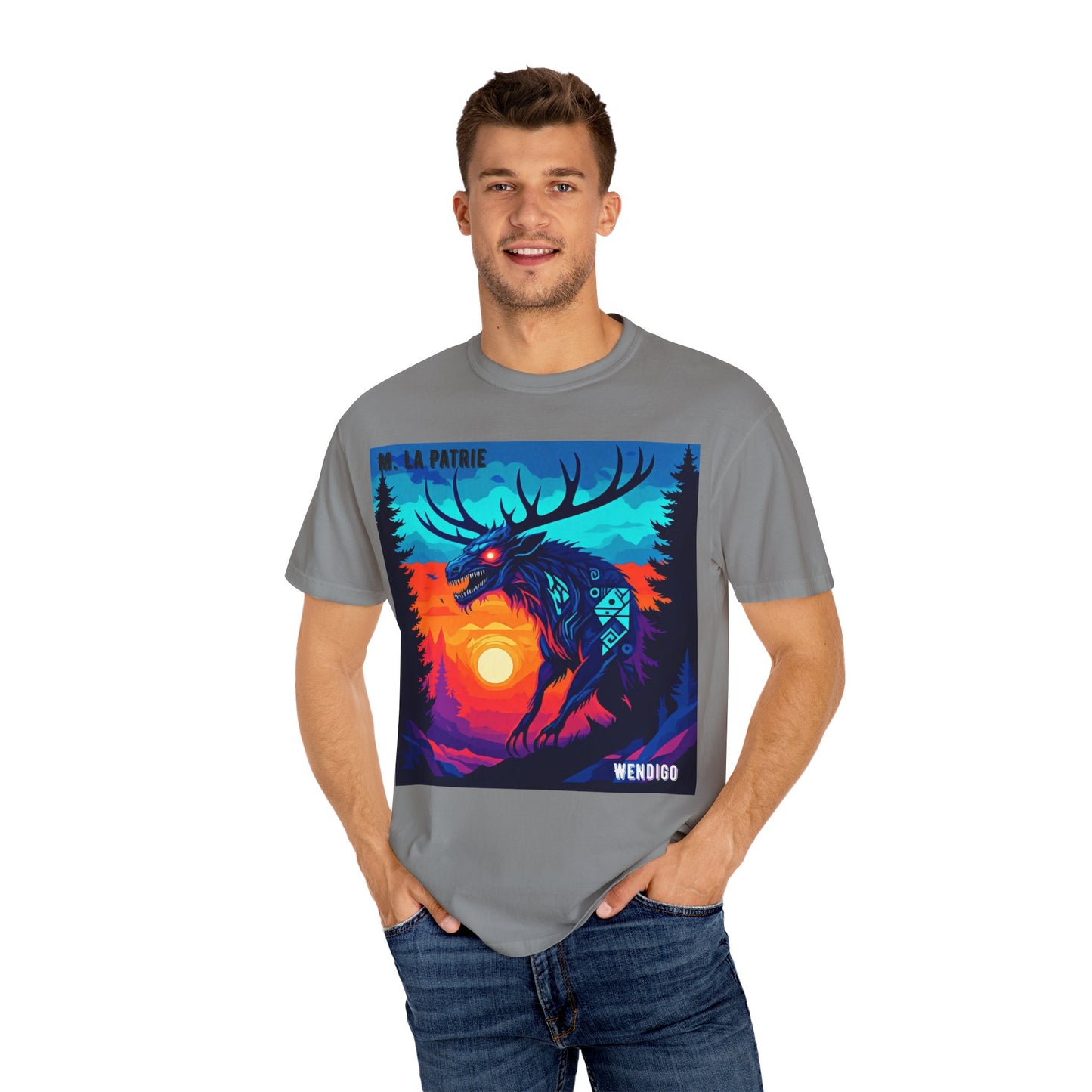 'Wendigo' par M. La Patrie, Vibrant First Nations Style Graphic T-Shirt, Unique Art Tee for Nature Lovers, Gift for Halloween, Cozy Casual Wear, Unisex Shirt