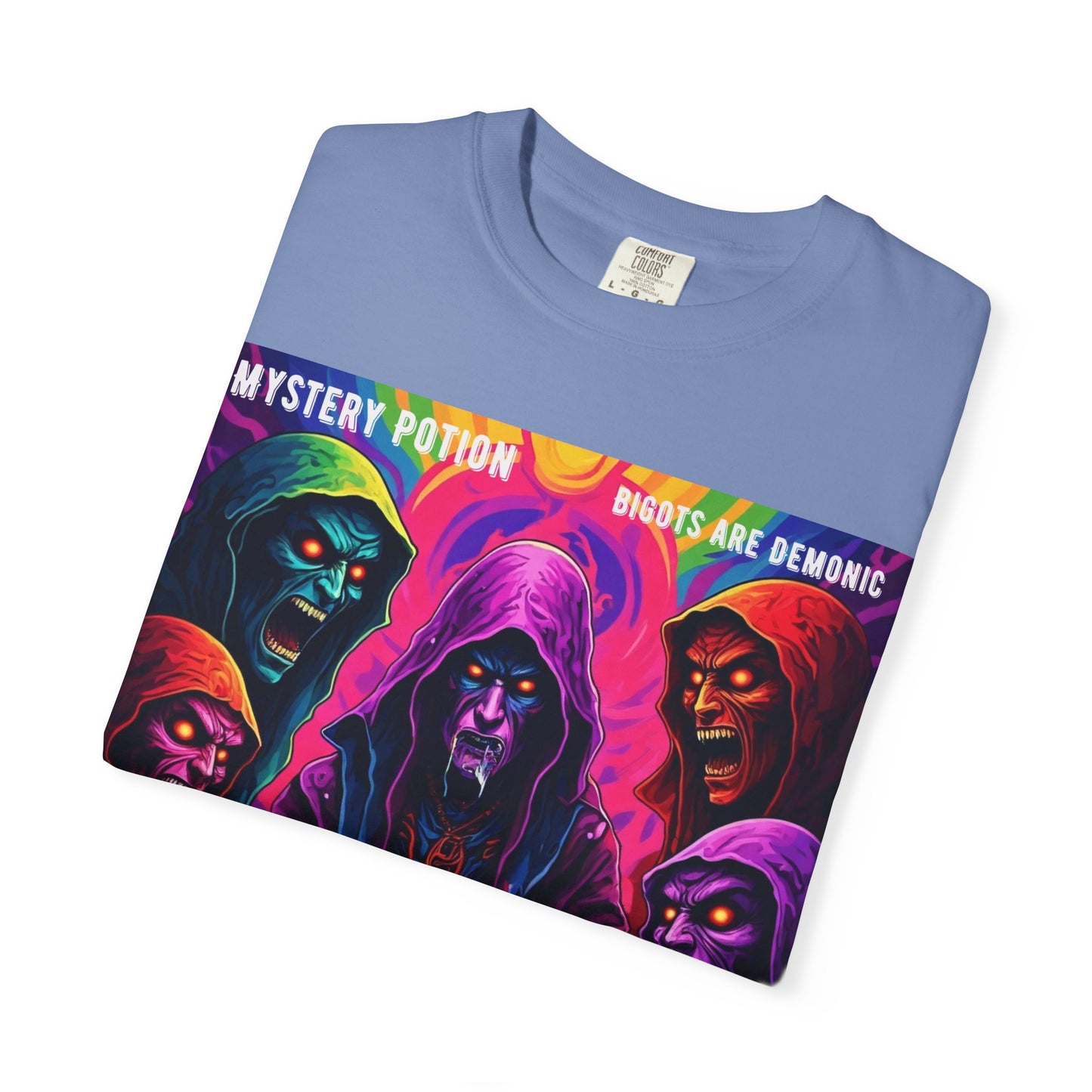Mystery Potion Graphic Tee | Unisex Halloween T-shirt, Spooky Gift, "Bigots Are Demonic" Graphic Shirt, Witchy Apparel, Unique Casual Wear