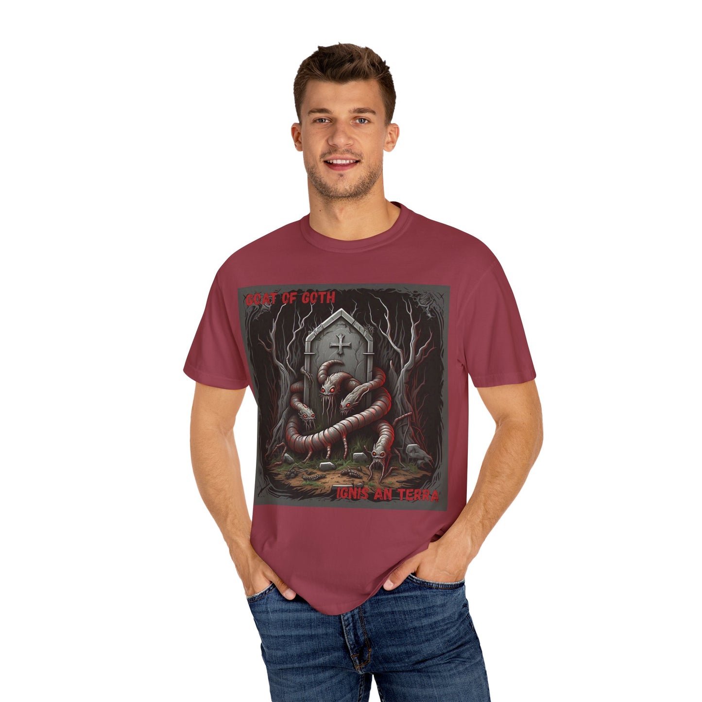 'Ignis An Terra' by GOAT of Goth, Gothic Graphic T-Shirt, Dark Aesthetic Tee, Unisex Halloween Shirt, Unique Gift for Horror Lovers, Casual Everyday Wear