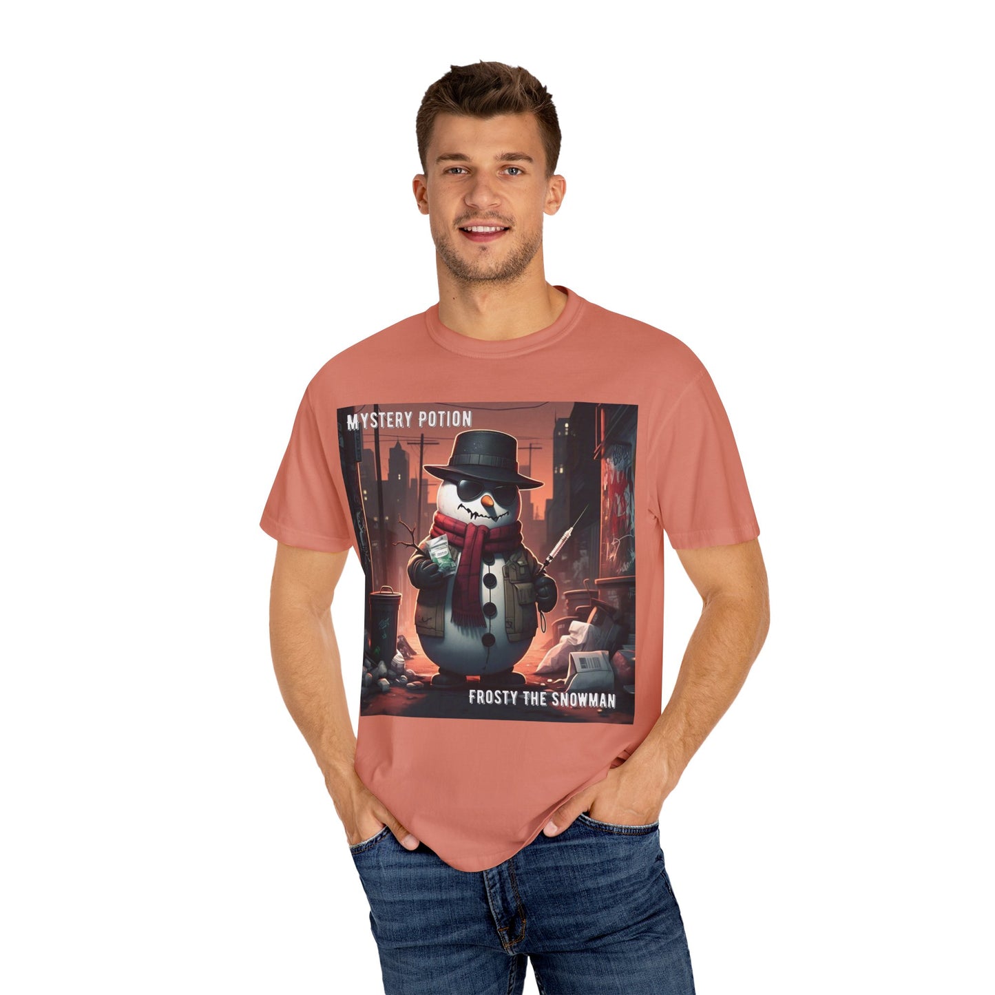 Frosty The Snowman by Mystery Potion, Parody T-Shirt | Unisex Holiday Tee, Winter Decoration, Gift for Christmas, Cozy Casual Style, Fun Snowman Design