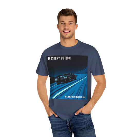 Mystery Potion Muscle Car T-Shirt | Unisex Garment-Dyed Tee, Vintage Car Lover Gift, Perfect for Car Shows, Birthday Gift, Casual Wear