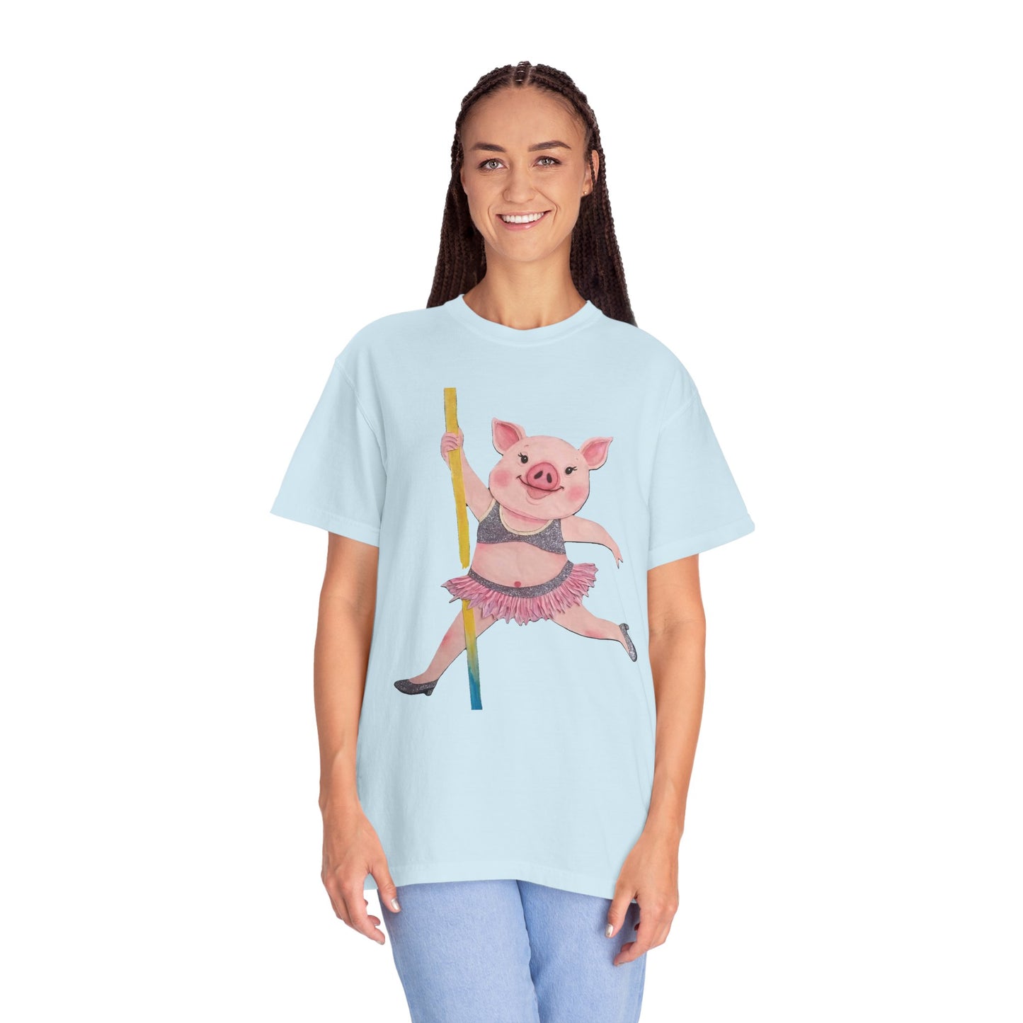 'Playful Pig' T-Shirt, Fun Graphic Tee, Animal Lover Gift, Unique Apparel, Funny T-Shirt, Cute Pig Shirt, Pole-Dancers and Pole Dancing Pig.